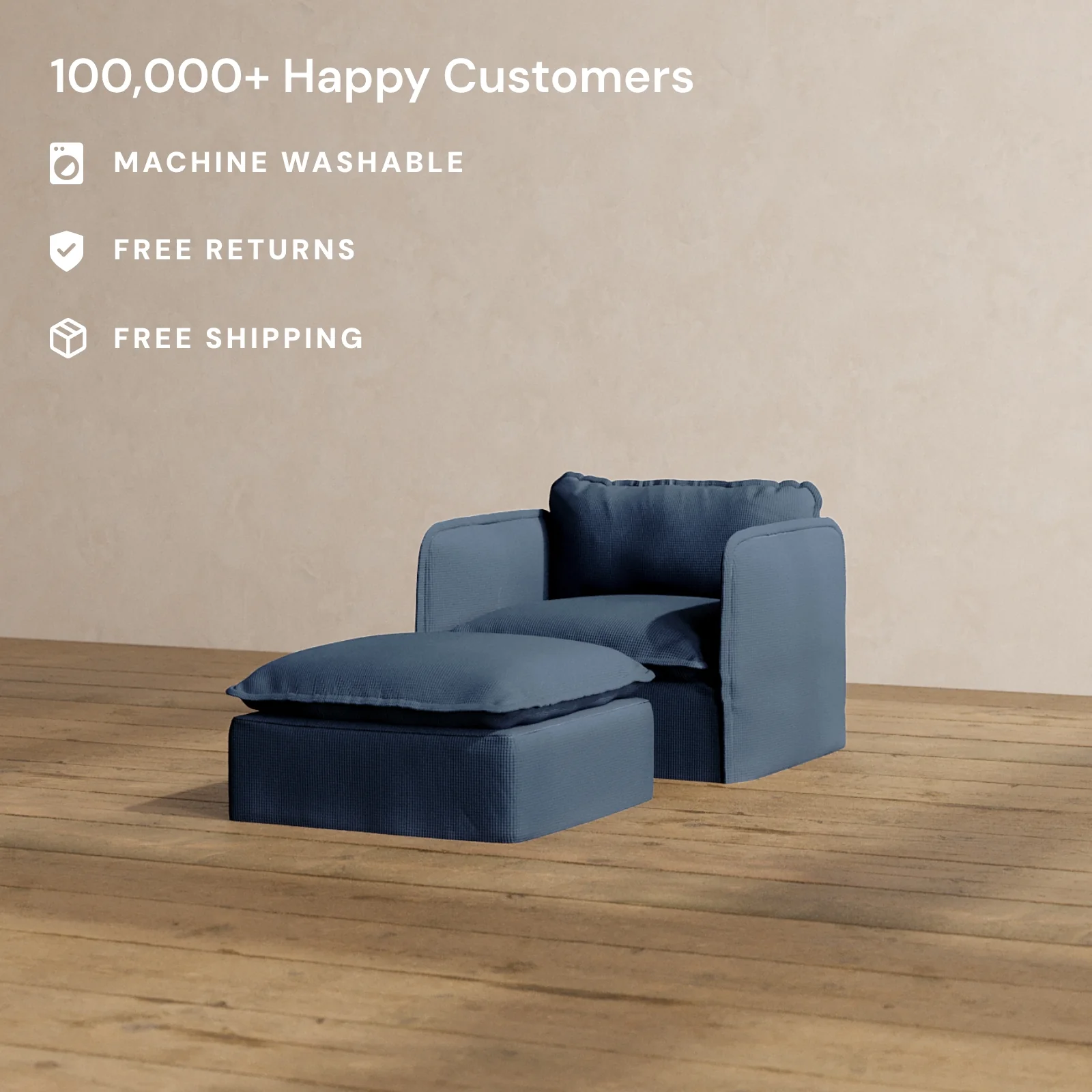 Modular Washable Armchair + Ottoman in Sumi | Deluxe+ Seat | Cloud Pillow - Image 2