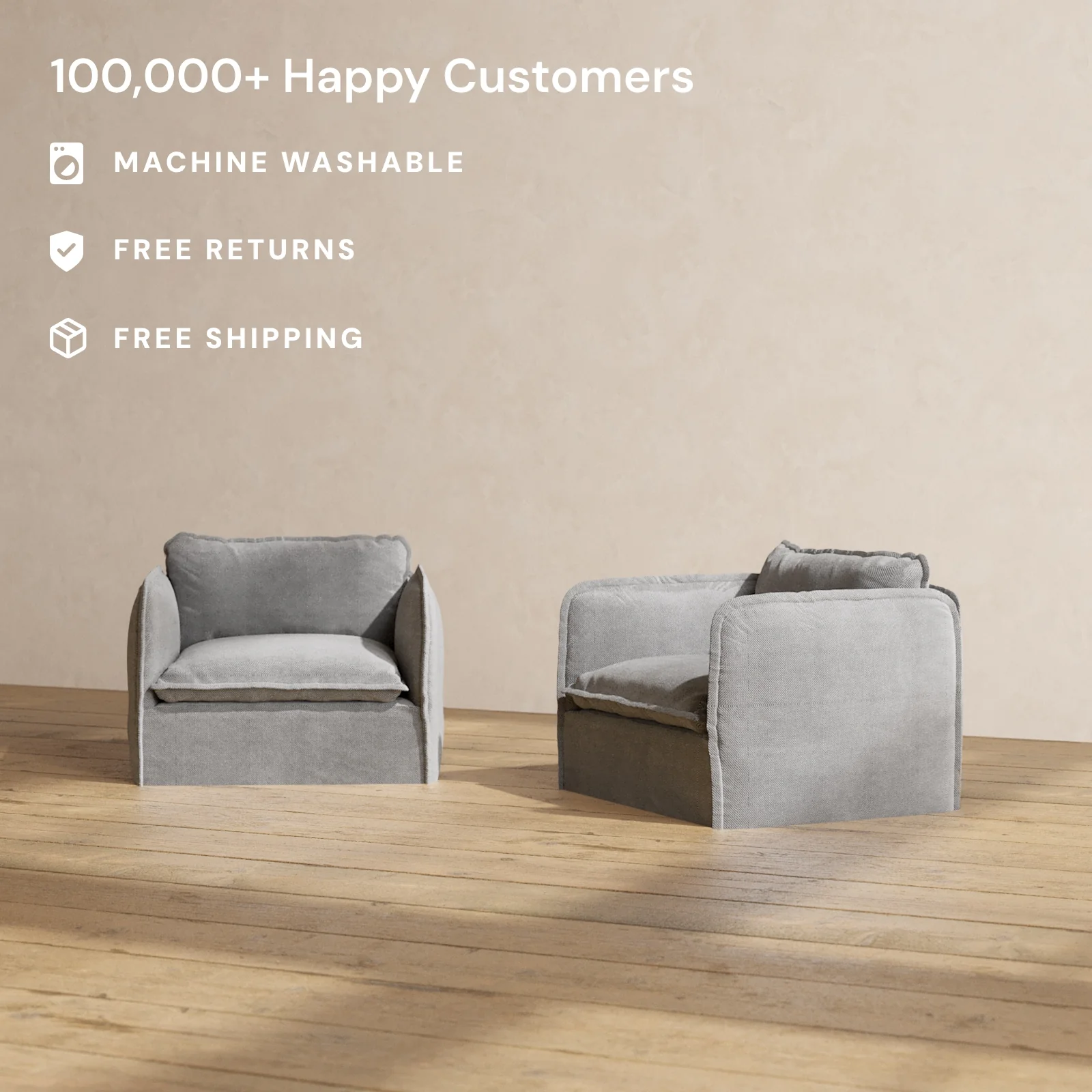 Modular Washable Armchair Set in Ash | Deluxe+ Seat | Cloud Pillow - Image 2