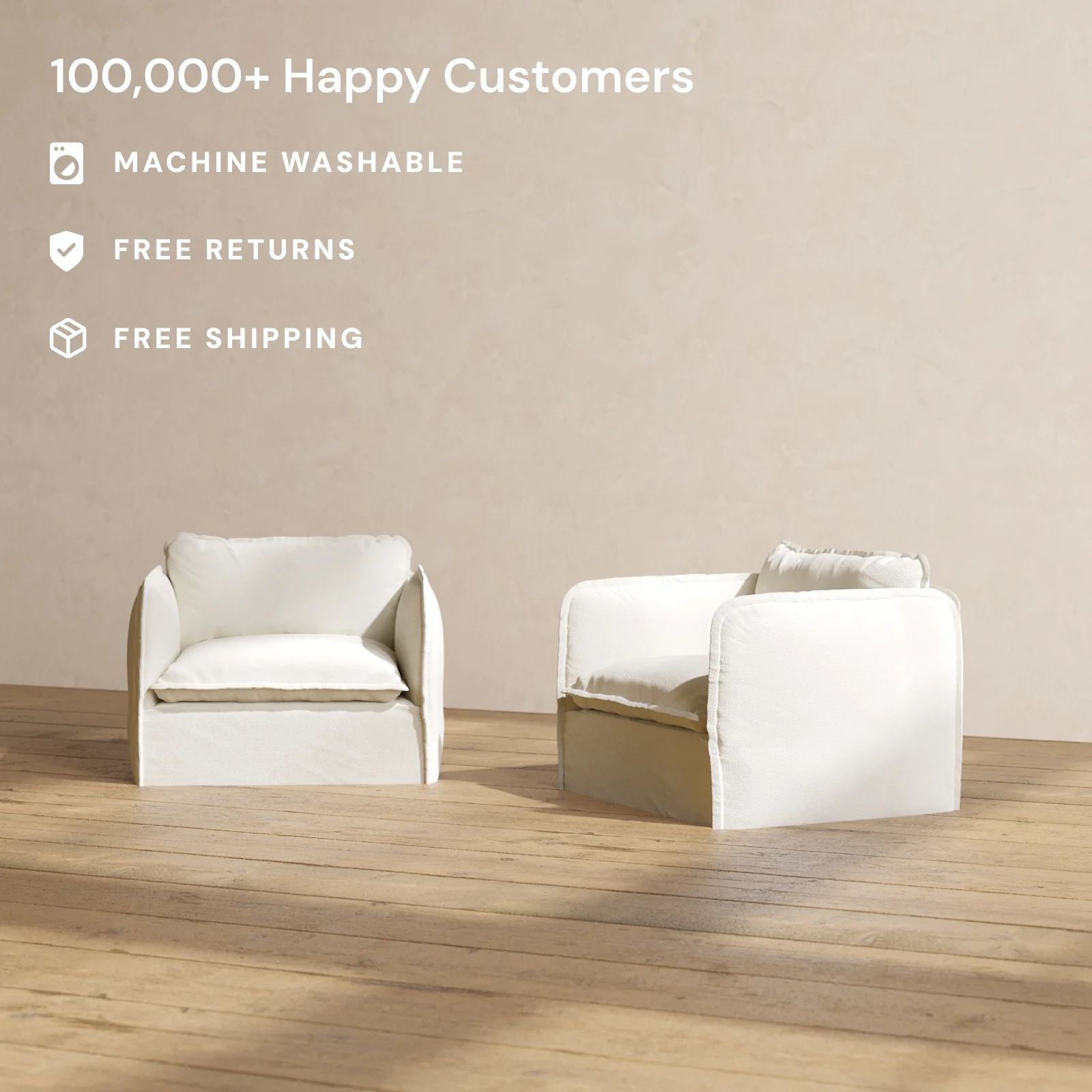 Modular Washable Armchair Set in Eggshell | Deluxe+ Seat | Cloud Pillow - Image 2