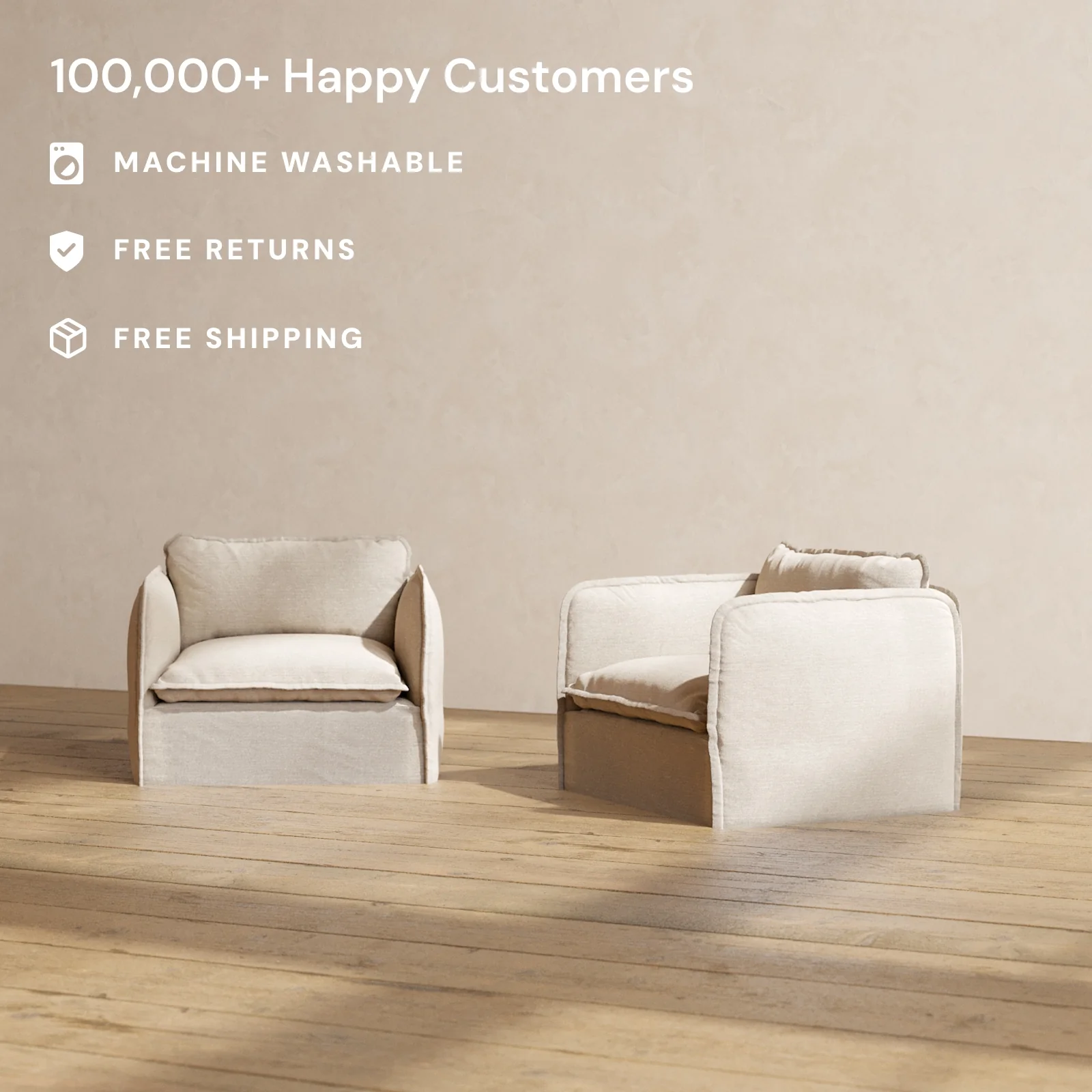 Modular Washable Armchair Set in Oat | Deluxe+ Seat | Cloud Pillow - Image 2