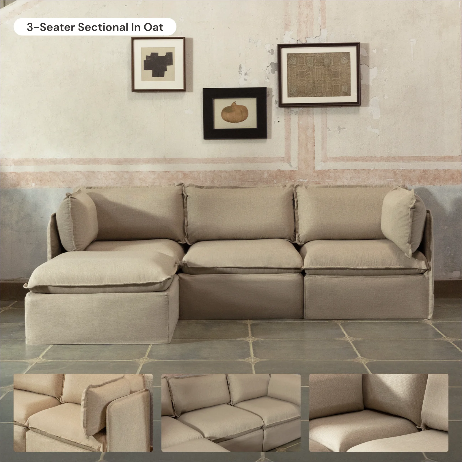 Modular Washable Armchair Set in Oat | Deluxe+ Seat | Cloud Pillow - Image 7
