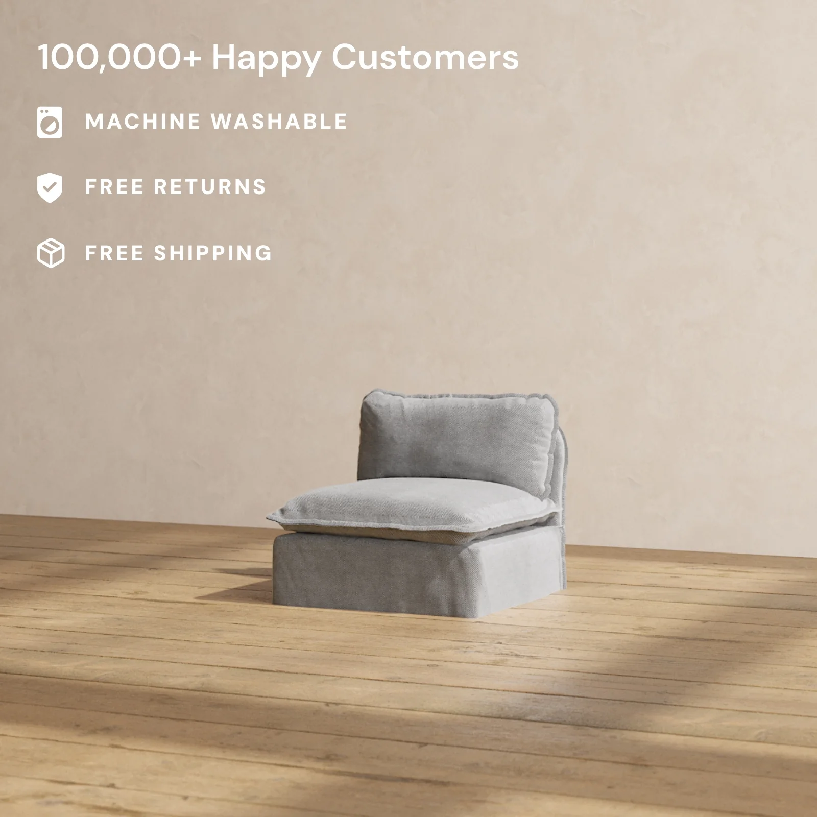 Modular Washable Armless Chair in Ash | Deluxe+ Seat | Cloud Pillow - Image 2