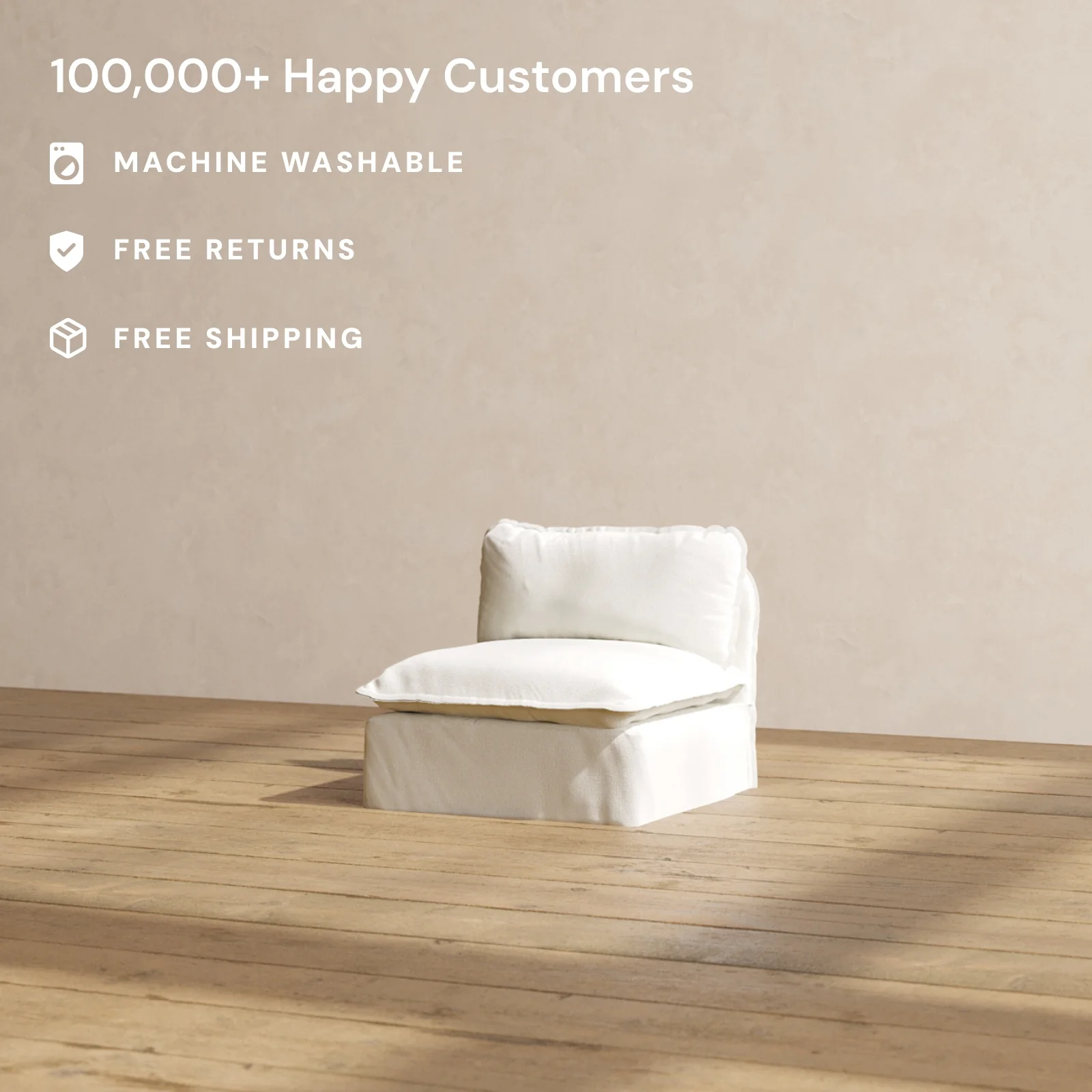 Modular Washable Armless Chair in Eggshell | Deluxe+ Seat | Cloud Pillow - Image 2