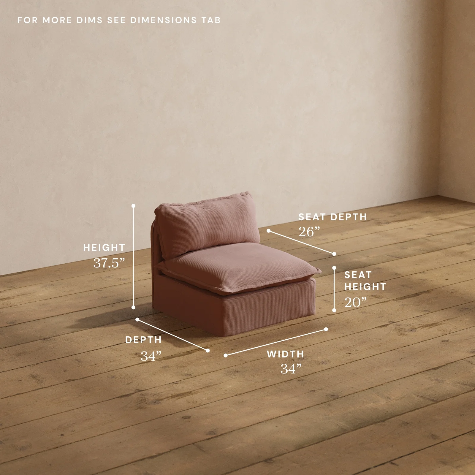 Modular Washable Armless Chair in Sakura | Deluxe+ Seat | Cloud Pillow - Image 5