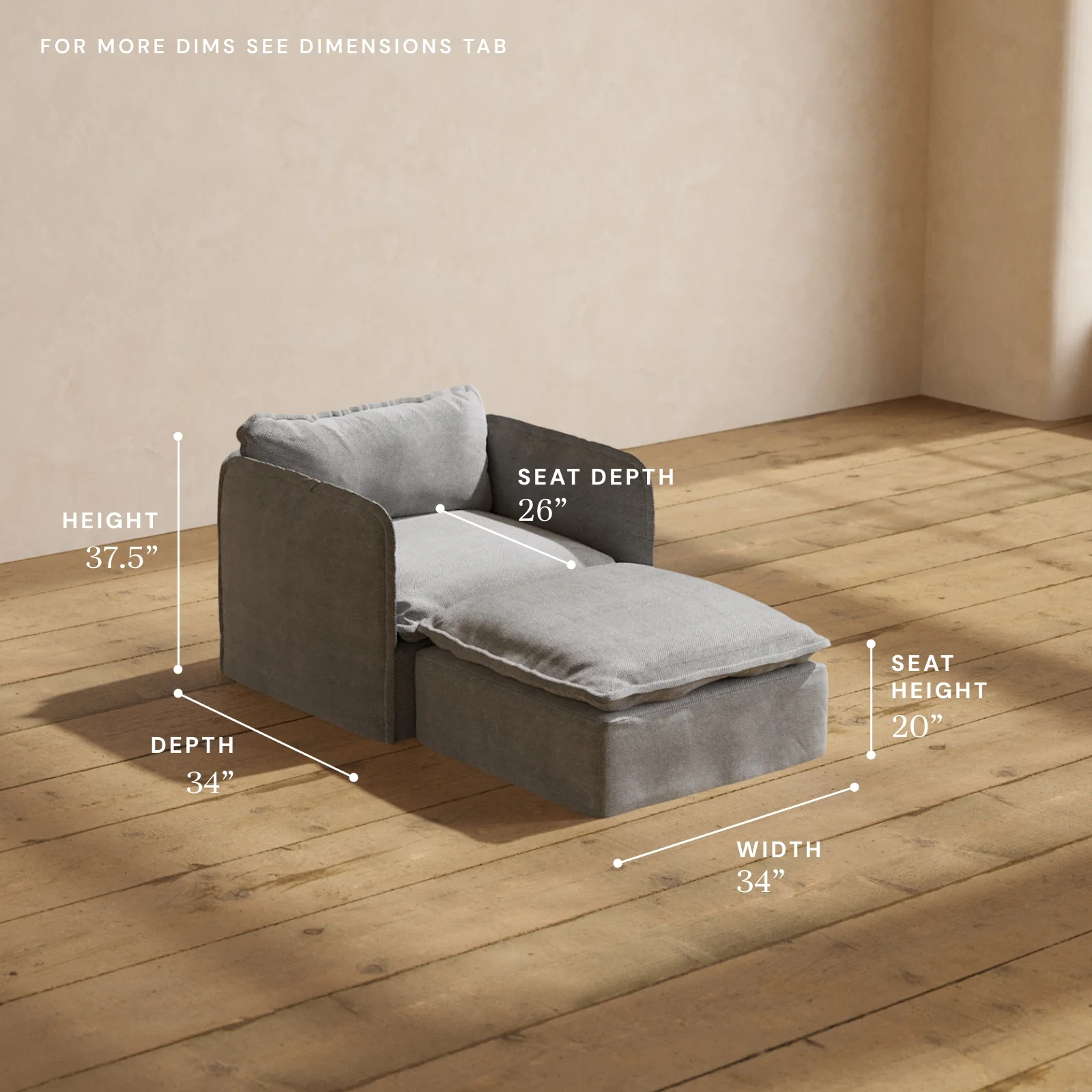 Modular Washable Chaise Armchair in Ash | Memorix+ Seat | Contour Pillow - Image 5