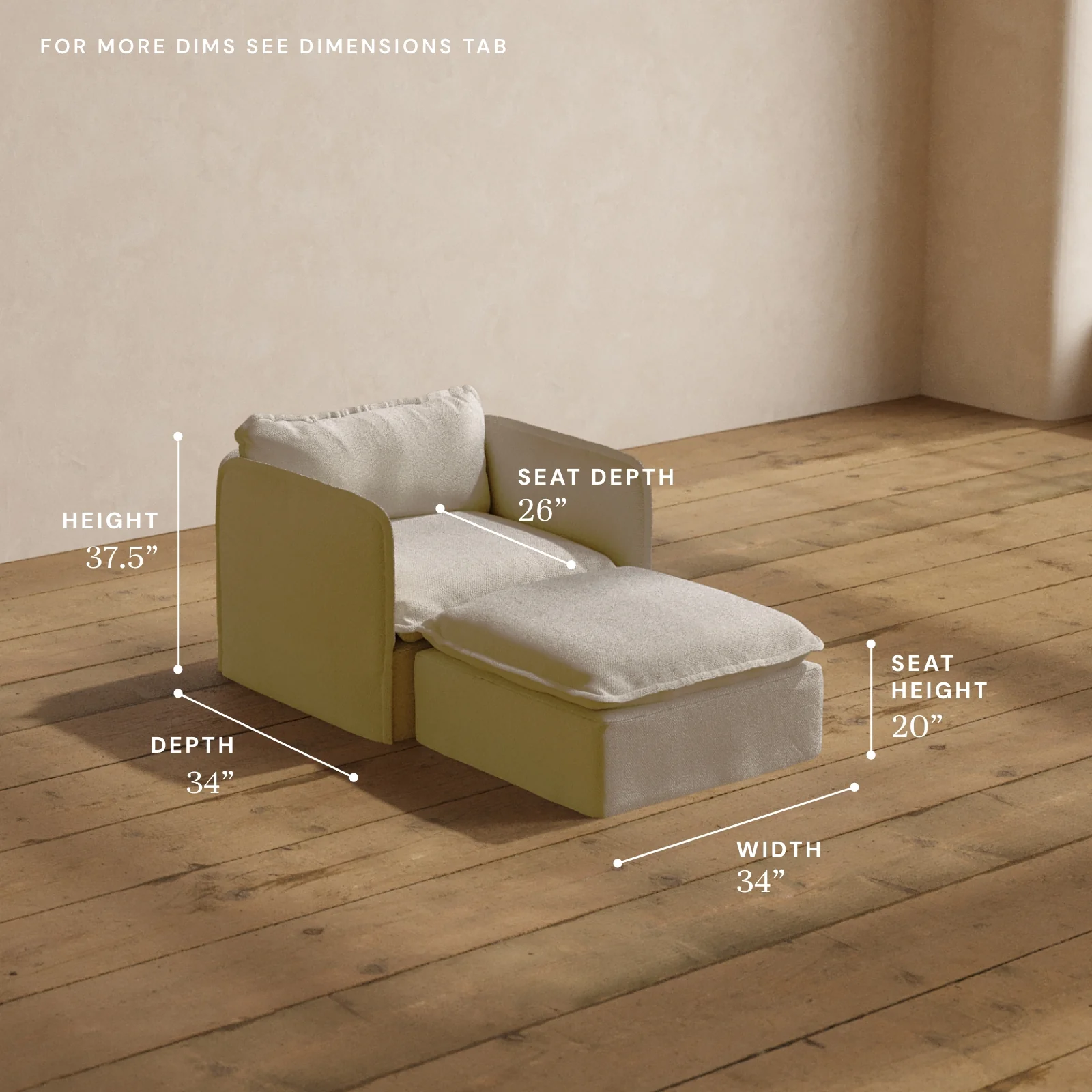 Modular Washable Chaise Armchair in Powder | Deluxe+ Seat | Cloud Pillow - Image 5