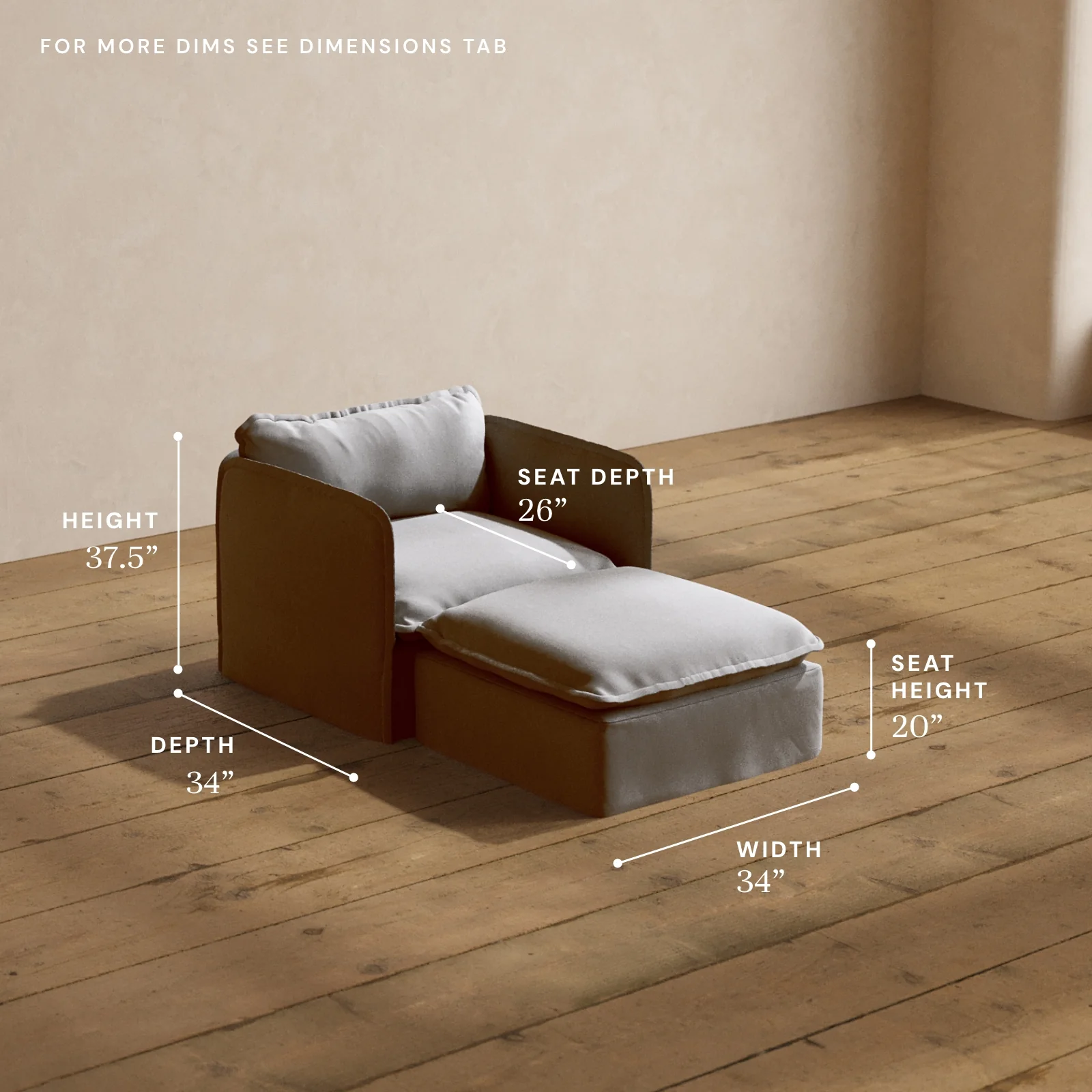 Modular Washable Chaise Armchair in Pumice | Deluxe+ Seat | Cloud Pillow - Image 5