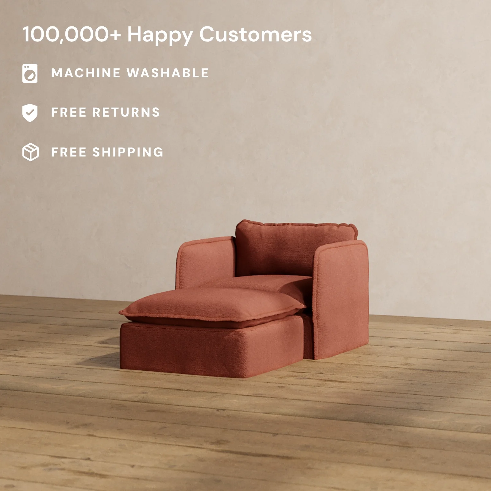 Modular Washable Chaise Armchair in Rust | Deluxe+ Seat | Cloud Pillow - Image 2