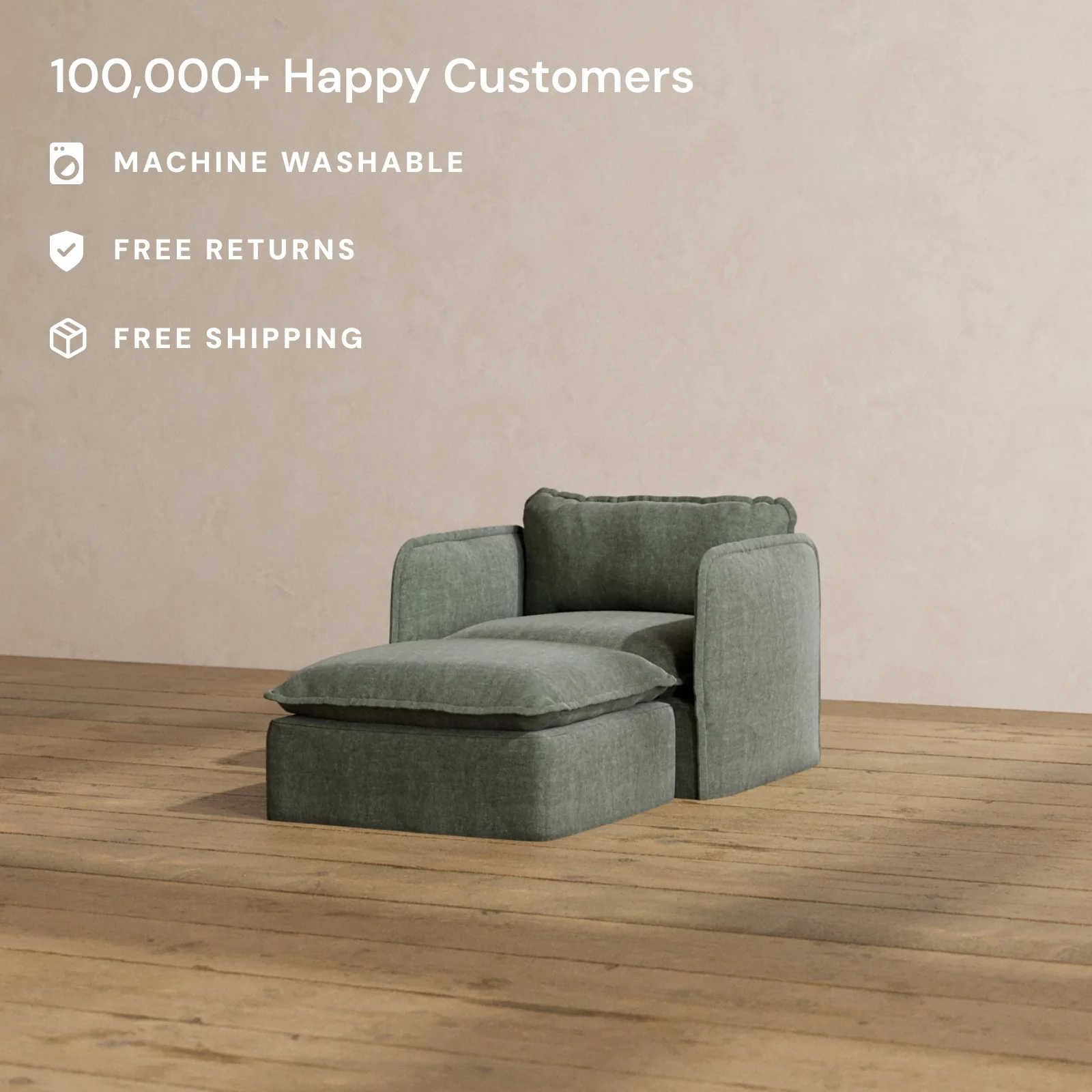 Modular Washable Chaise Armchair in Willow | Memorix+ Seat | Contour Pillow - Image 2