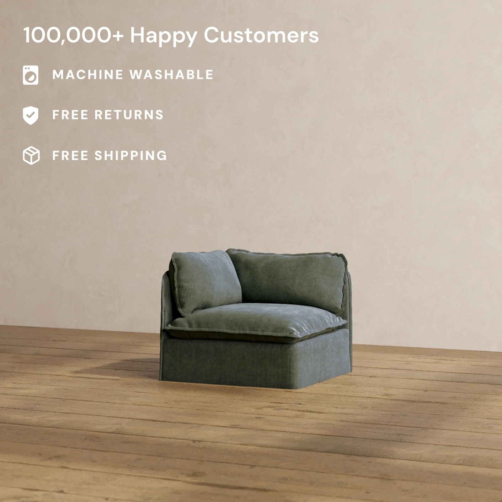 Modular Washable Corner Chair in Olivine | Deluxe+ Seat | Cloud Pillow - Image 2