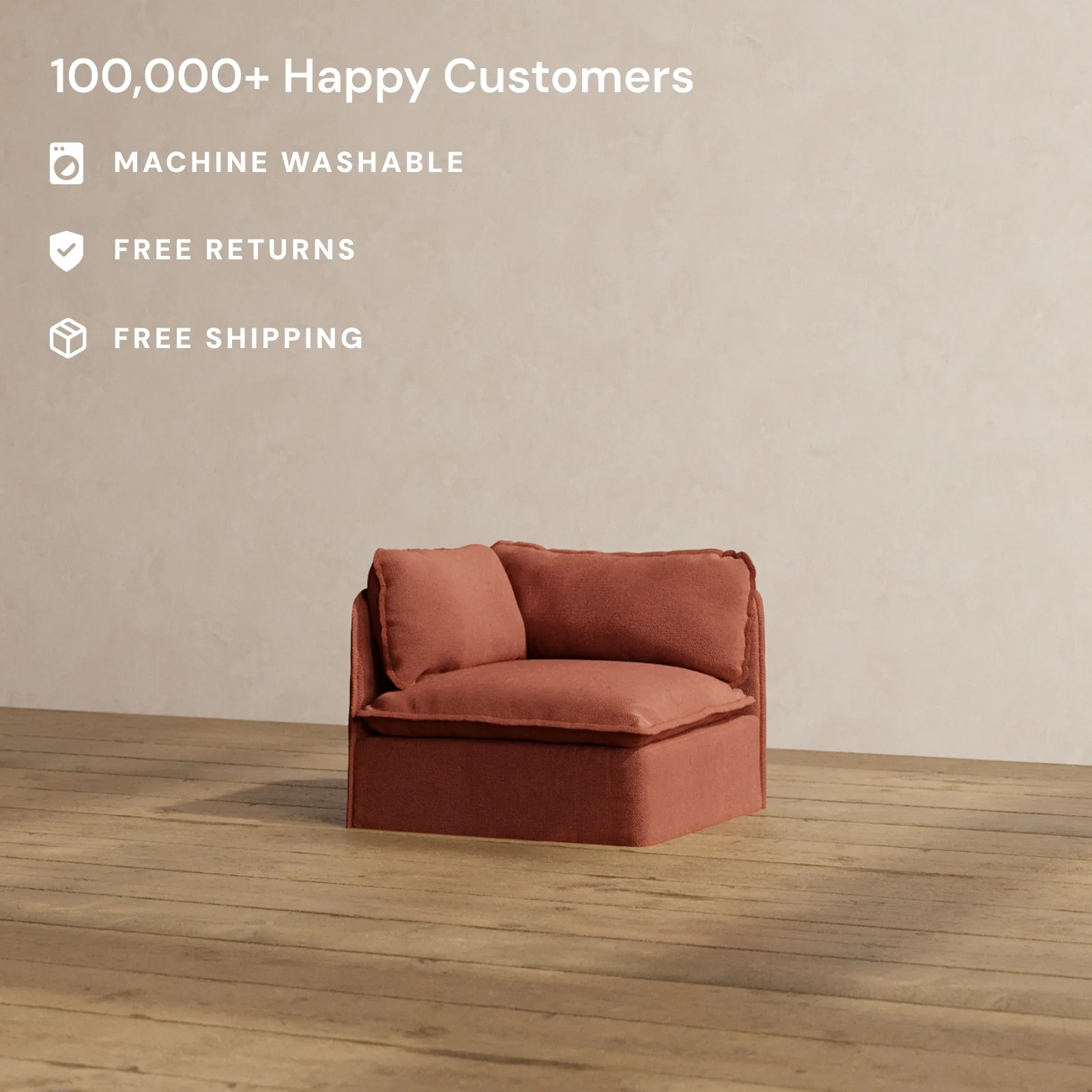 Modular Washable Corner Chair in Rust | Deluxe+ Seat | Cloud Pillow - Image 2