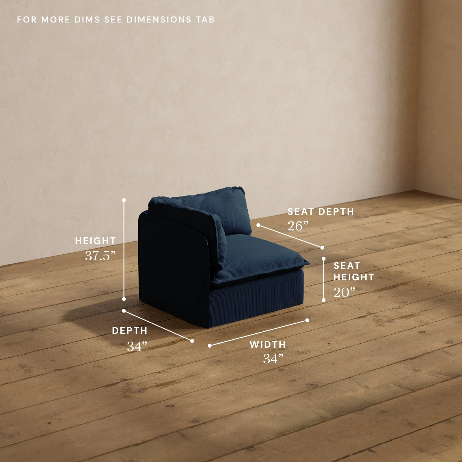 Modular Washable End Chair - Left in Sumi | Memorix+ Seat | Contour Pillow - Image 5