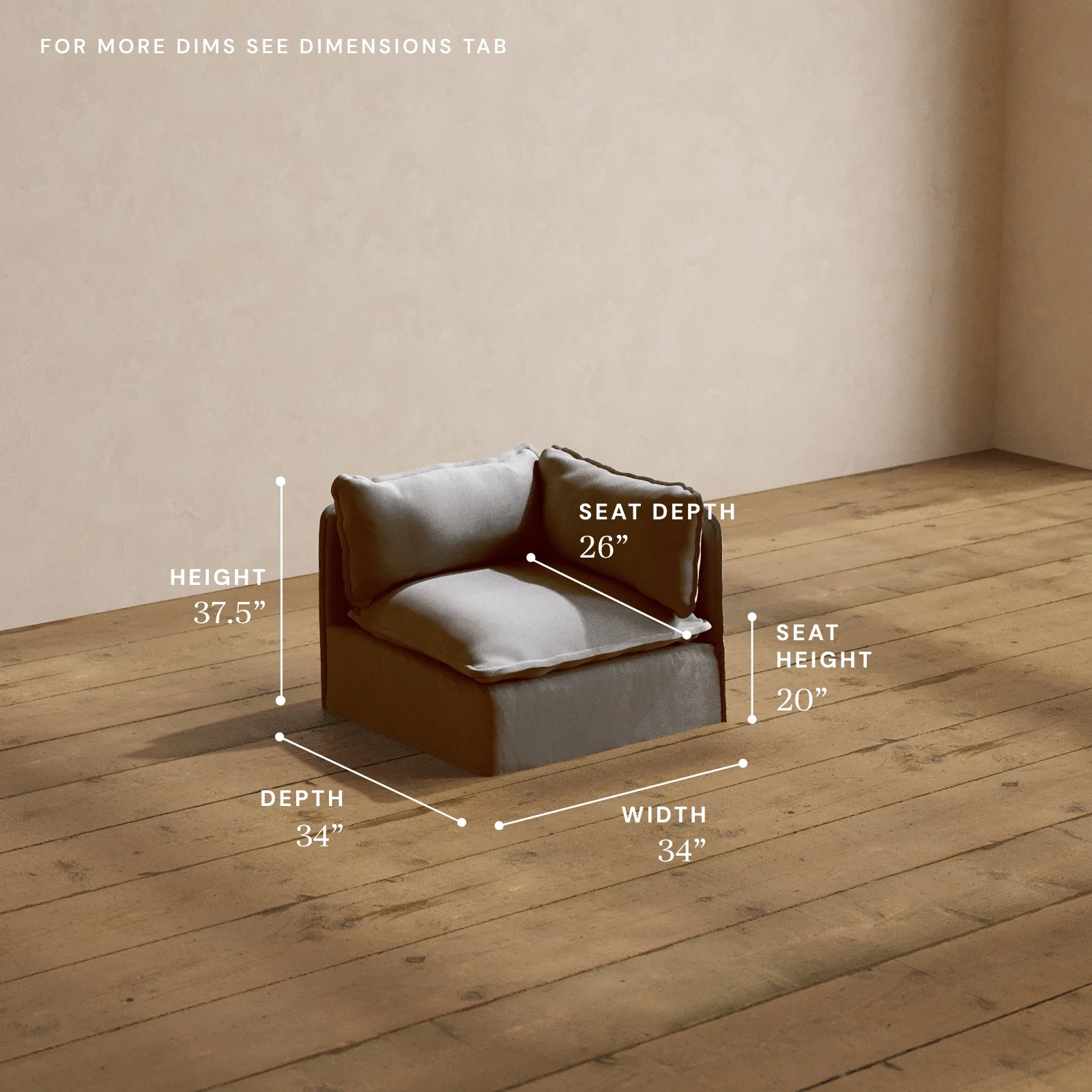 Modular Washable End Chair - Right in Pumice | Deluxe+ Seat | Cloud Pillow - Image 5