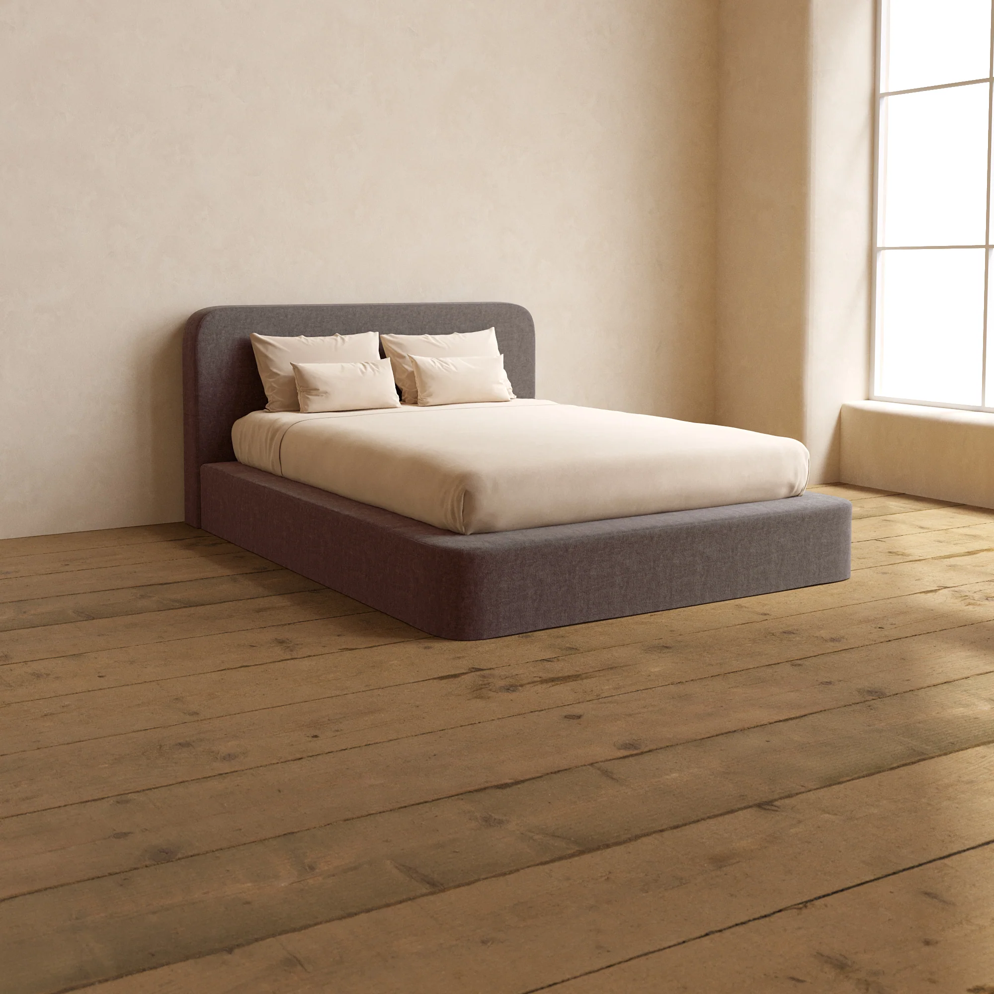 Queen Upholstered Platform Bed + Headboard | Heirloom Velvet in Caviar