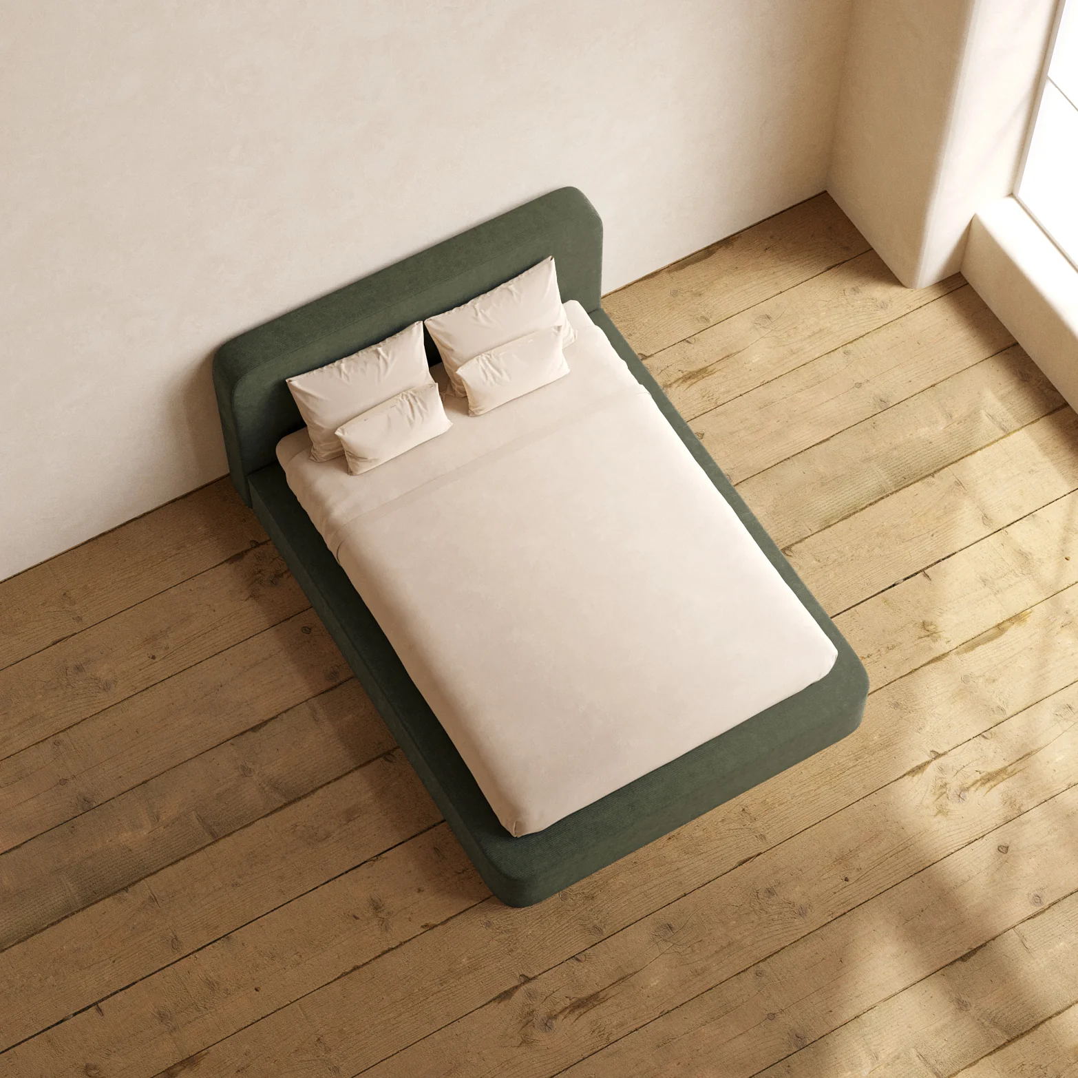 Queen Upholstered Platform Bed + Headboard | Luxe Corduroy in Olivine - Image 8