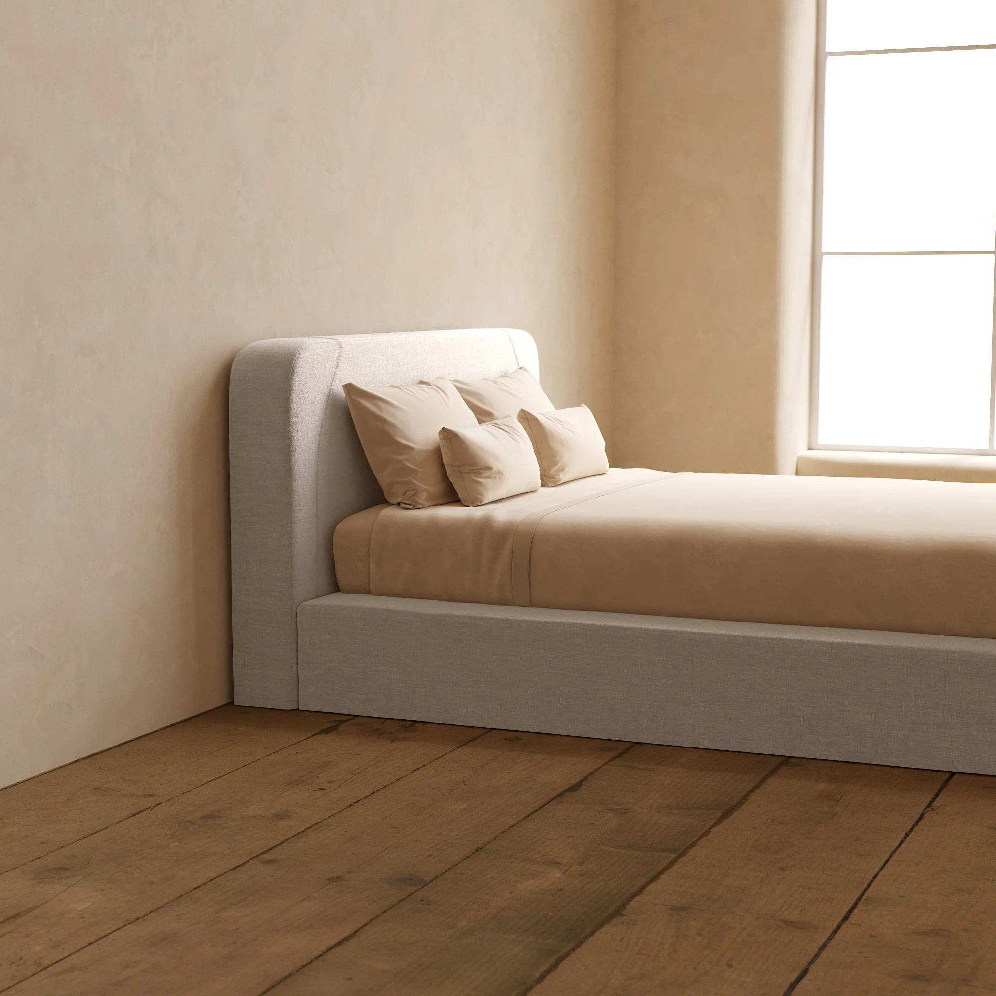 Queen Upholstered Platform Bed + Headboard | Mod Velvet in Mist - Image 7