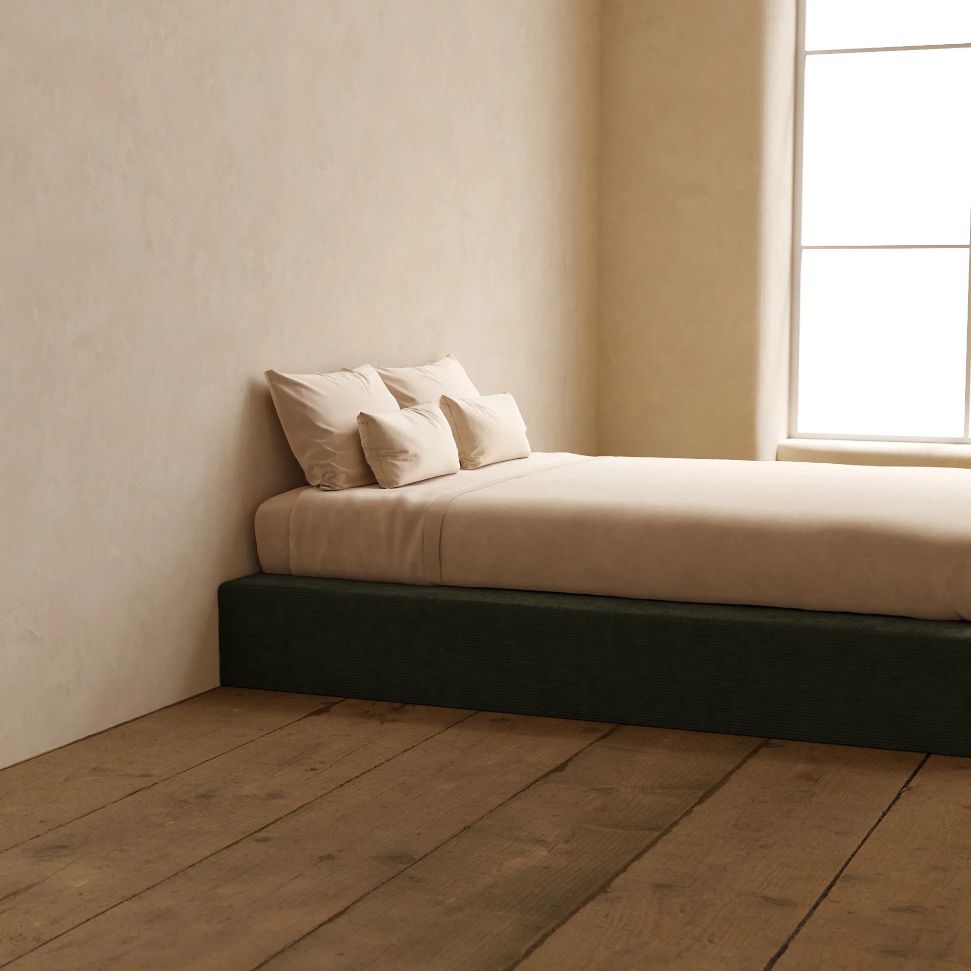Queen Upholstered Platform Bed | Luxe Corduroy in Olivine - Image 7