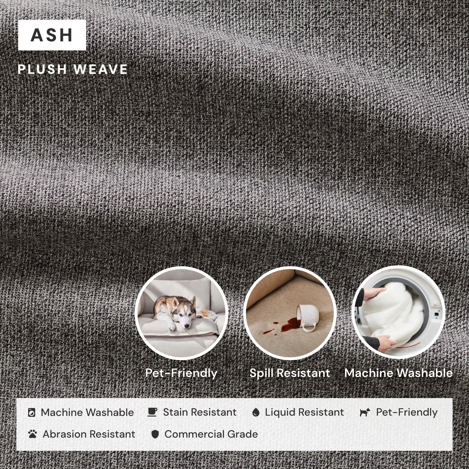 Queen Upholstered Platform Bed | Plush Weave in Ash - Image 3