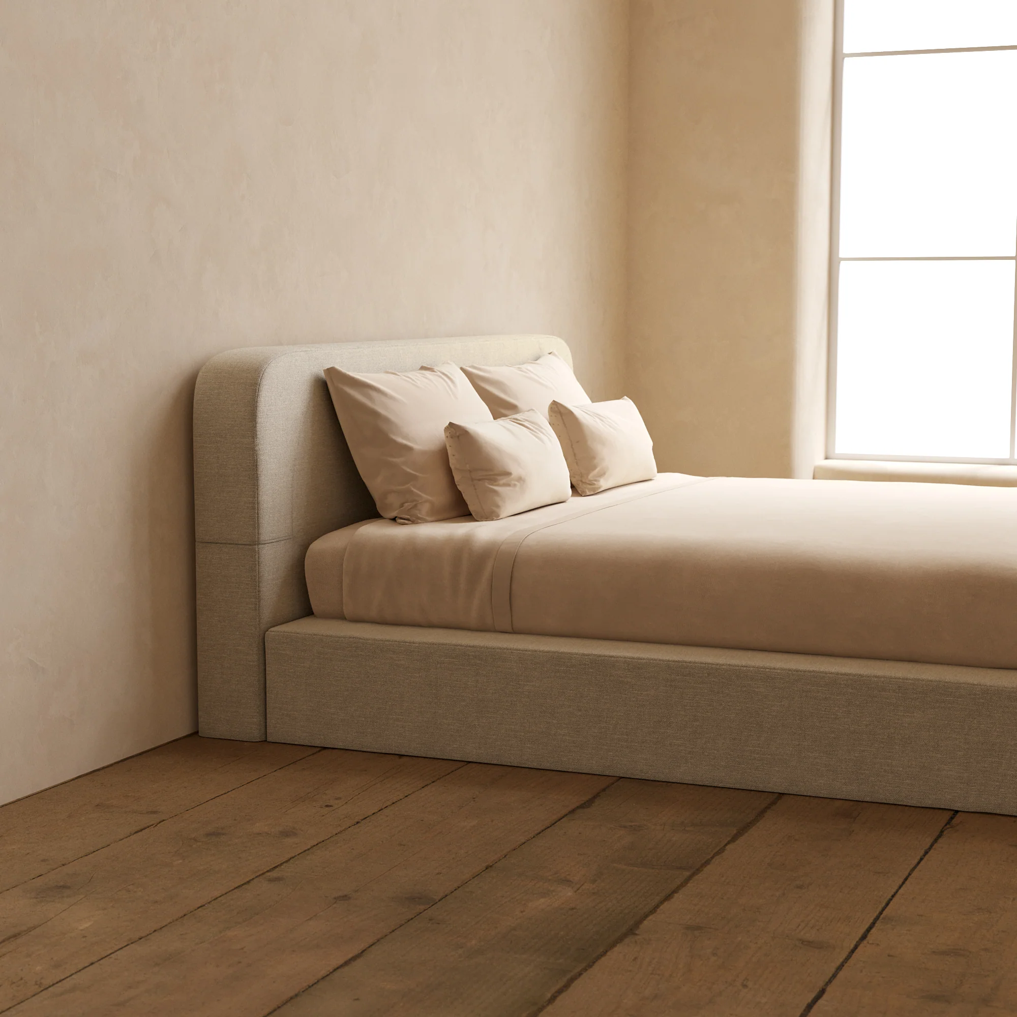 Slipcover Only - King Upholstered Platform Bed + Headboard | Blended Weave in Oat - Image 5