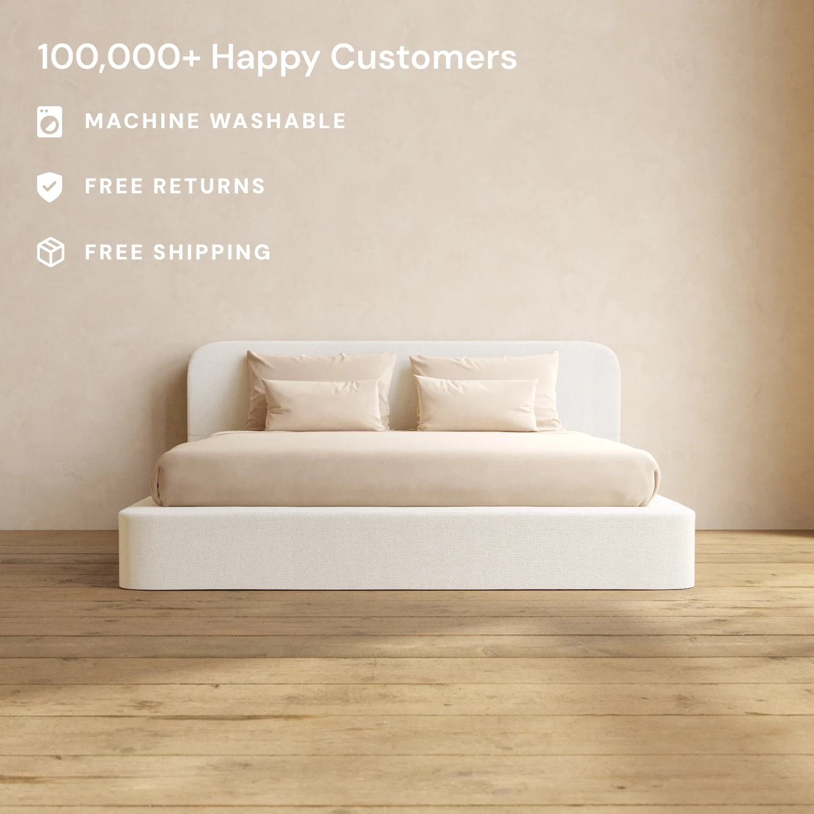 Slipcover Only - King Upholstered Platform Bed + Headboard | Knit Velvet in Powder - Image 2