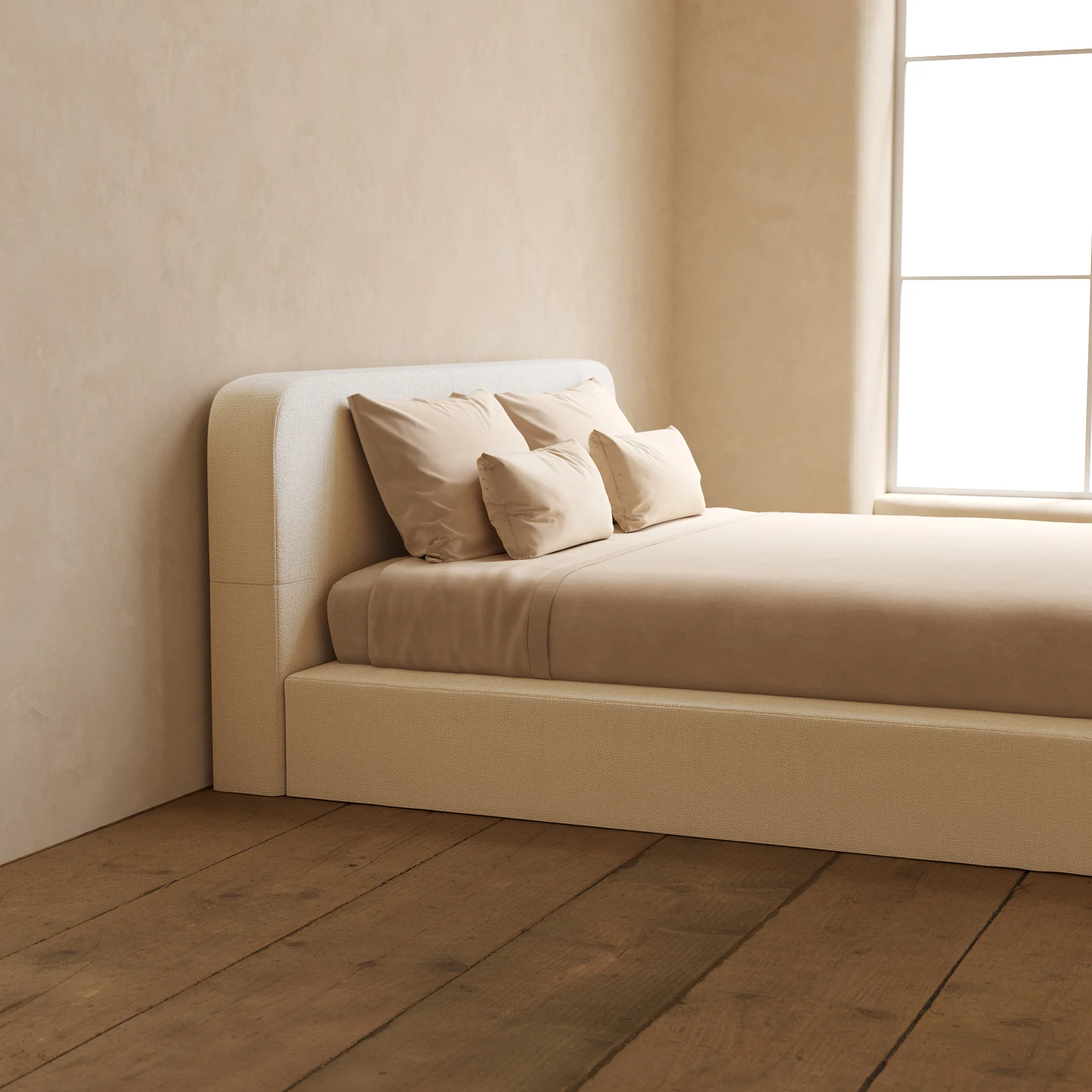 Slipcover Only - King Upholstered Platform Bed + Headboard | Knit Velvet in Powder - Image 5