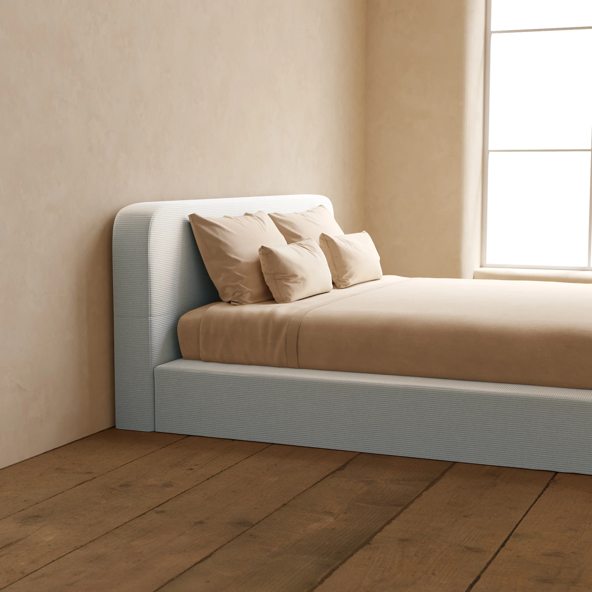 Slipcover Only - King Upholstered Platform Bed + Headboard | Luxe Corduroy in Milk - Image 5