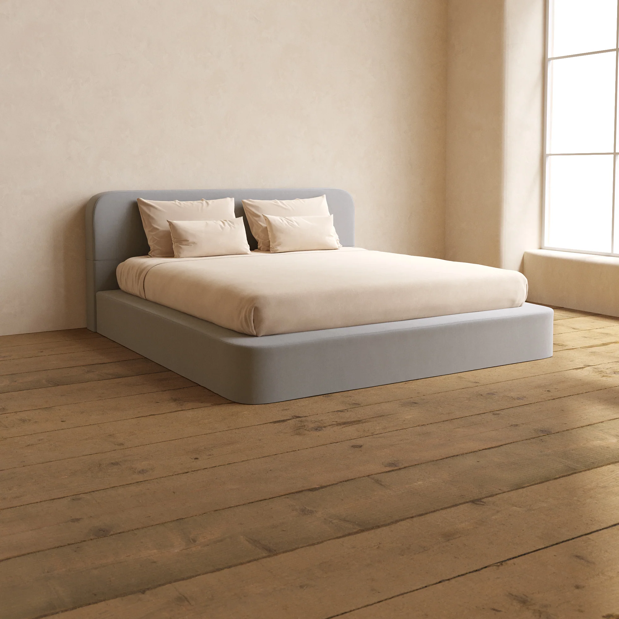 Slipcover Only - King Upholstered Platform Bed + Headboard | Micro Chenille in Pumice