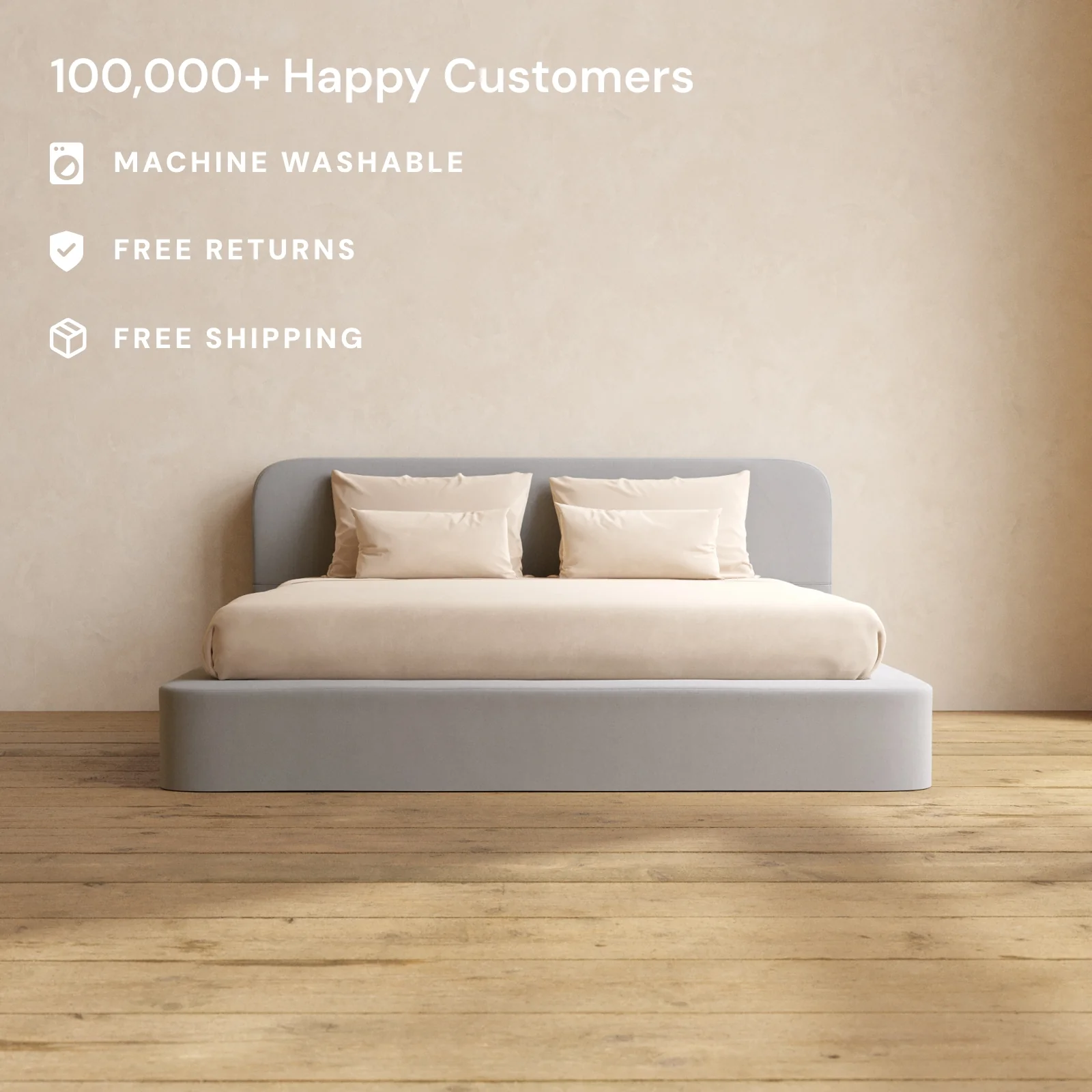 Slipcover Only - King Upholstered Platform Bed + Headboard | Micro Chenille in Pumice - Image 2