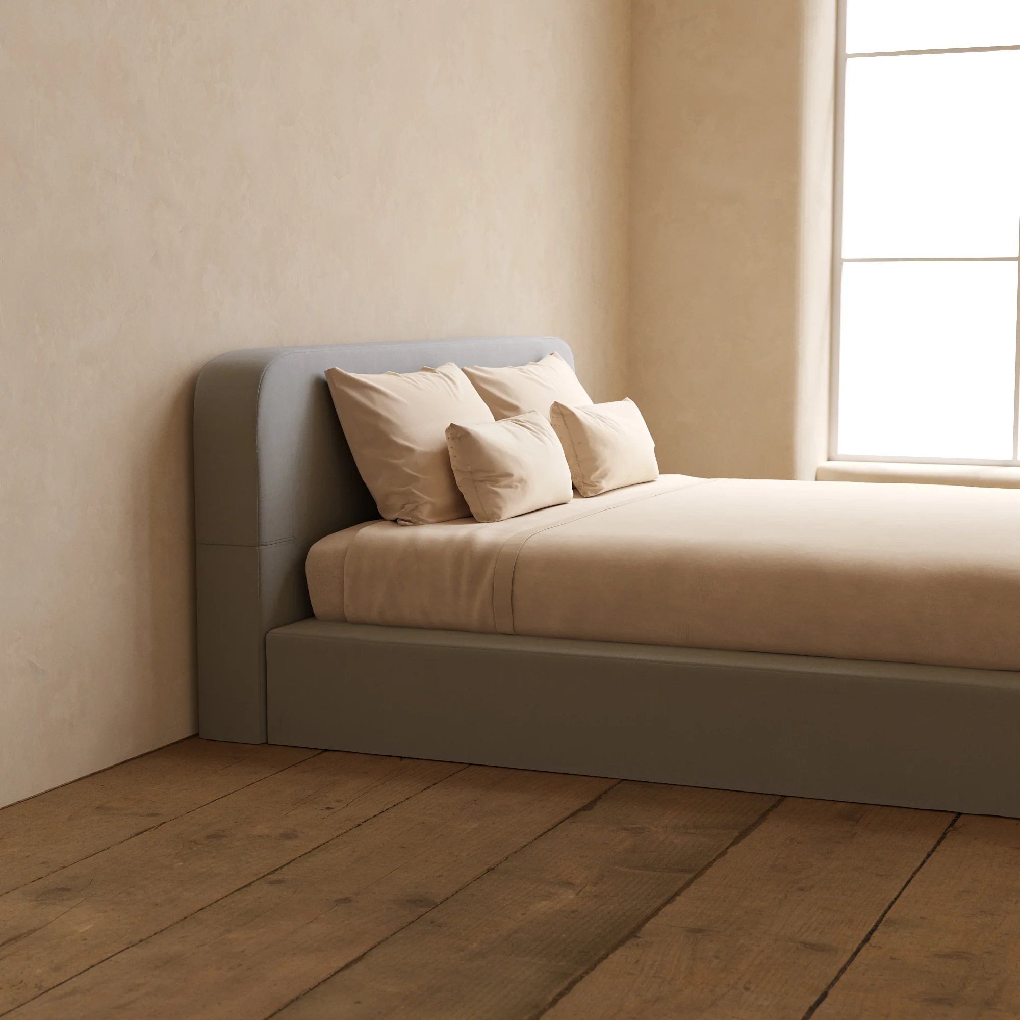 Slipcover Only - King Upholstered Platform Bed + Headboard | Micro Chenille in Pumice - Image 5