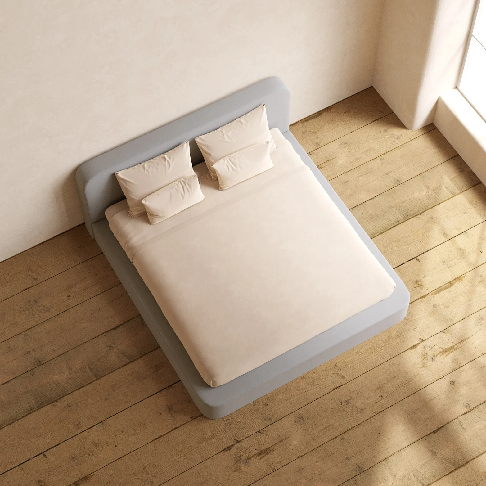 Slipcover Only - King Upholstered Platform Bed + Headboard | Micro Chenille in Pumice - Image 6
