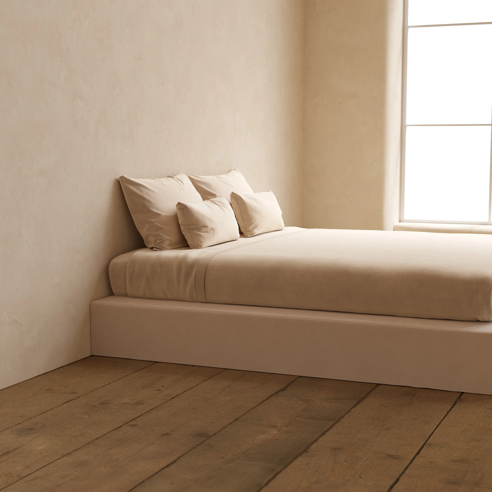 Slipcover Only - King Upholstered Platform Bed | Plush Weave in Eggshell - Image 5