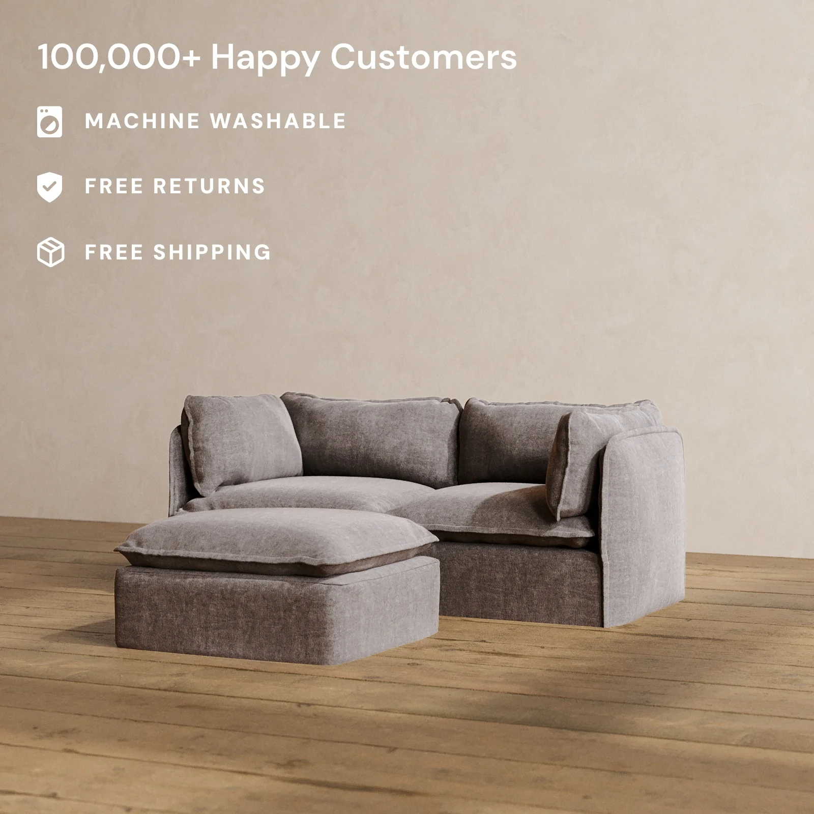 Slipcover Only - Modular Washable 2-Seater + Ottoman in Caviar - Image 2