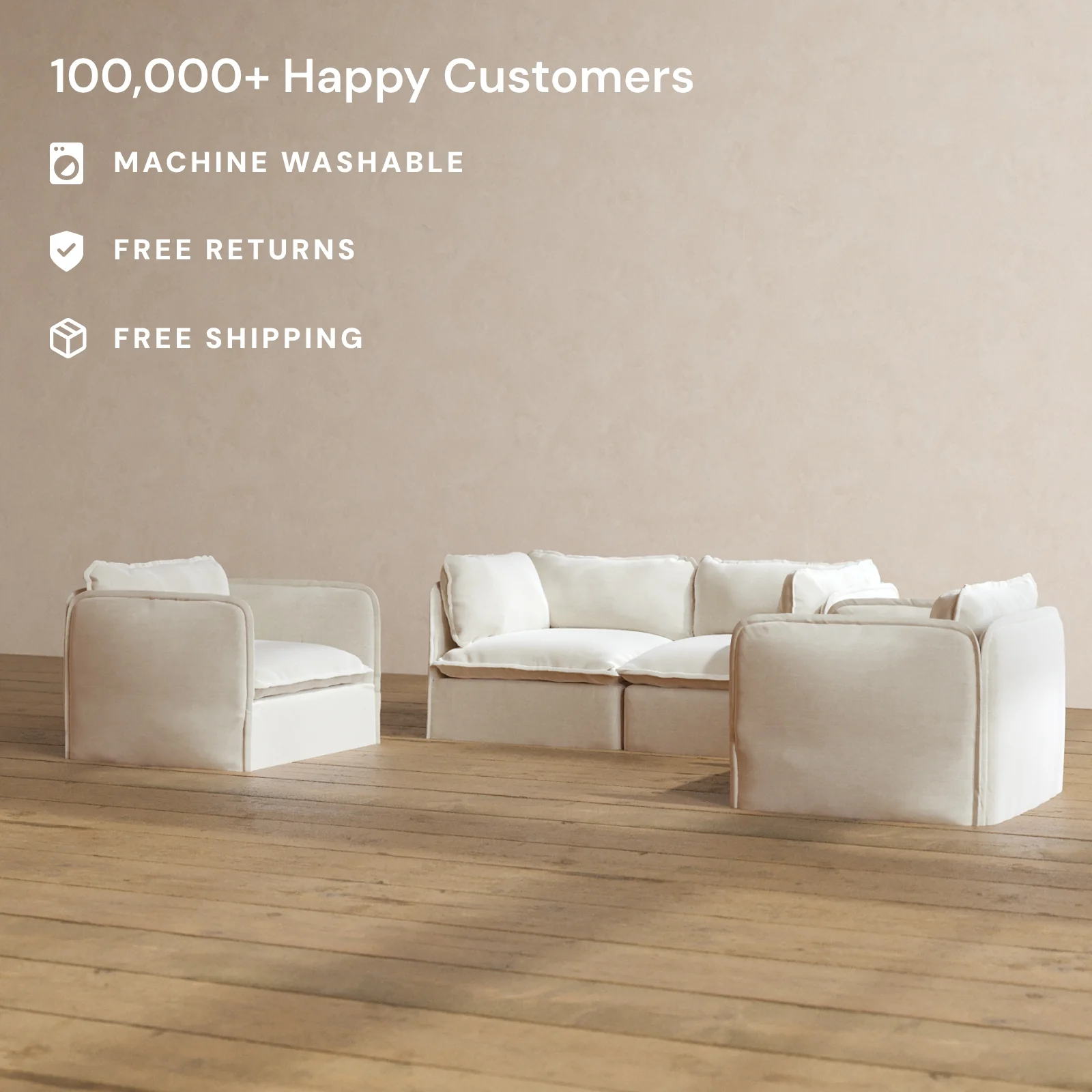 Slipcover Only - Modular Washable 2-Seater Sofa + Armchair Set in Coco - Image 2