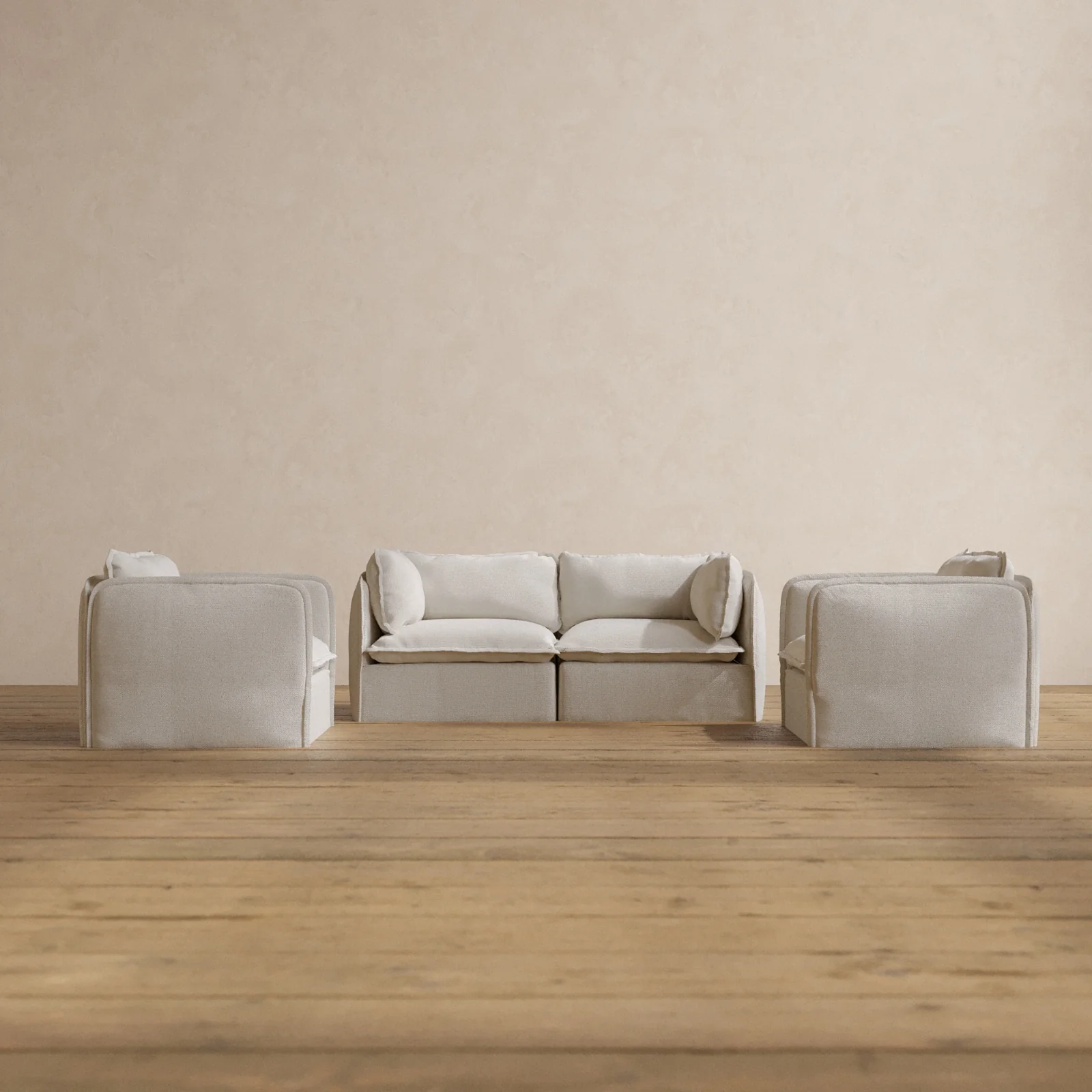 Slipcover Only - Modular Washable 2-Seater Sofa + Armchair Set in Powder