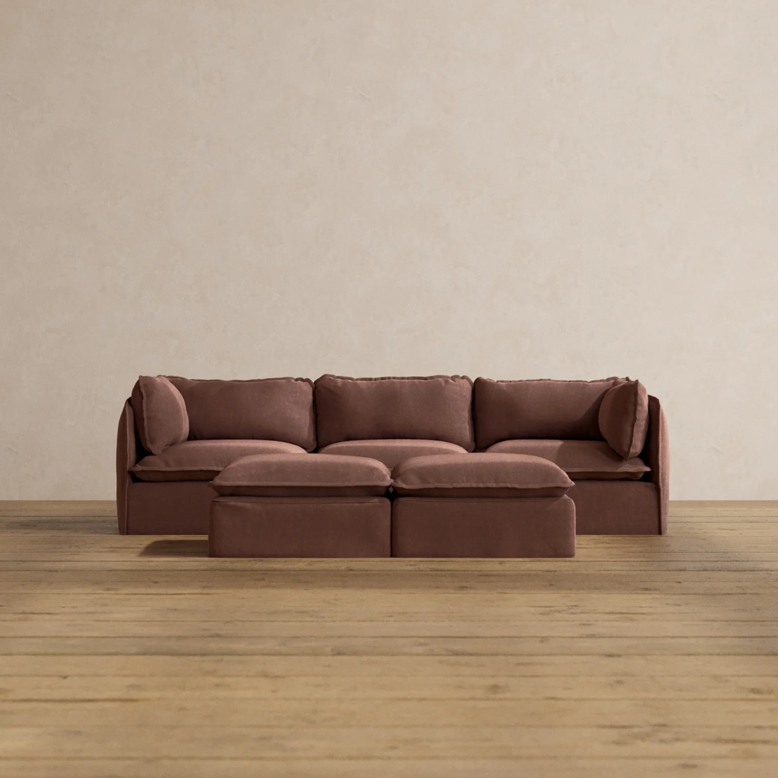 Slipcover Only - Modular Washable 3-Seater + Bench Ottoman in Chestnut