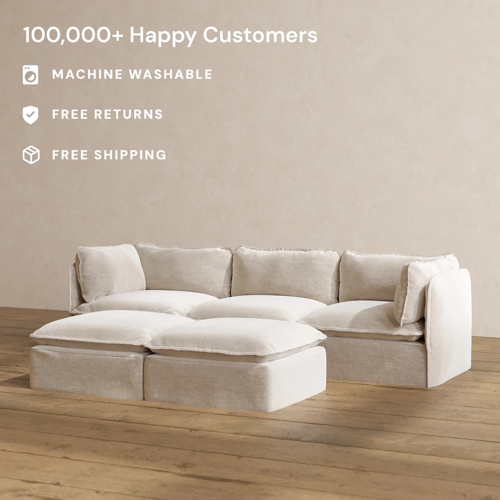 Slipcover Only - Modular Washable 3-Seater + Bench Ottoman in Mist - Image 2