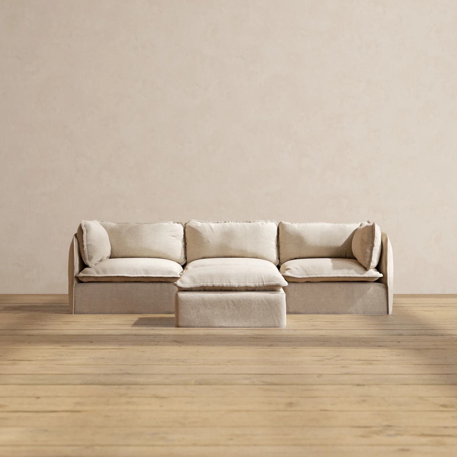 Slipcover Only - Modular Washable 3-Seater + Ottoman in Oat