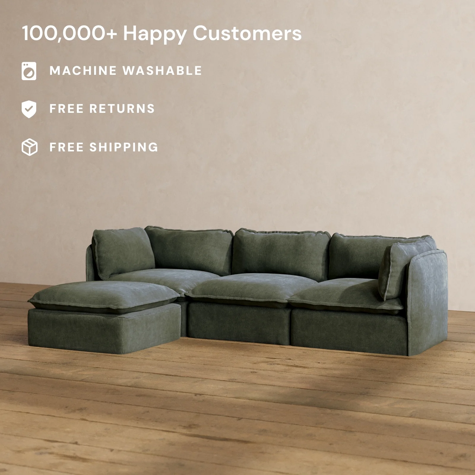Slipcover Only - Modular Washable 3-Seater Sectional in Olivine - Image 2