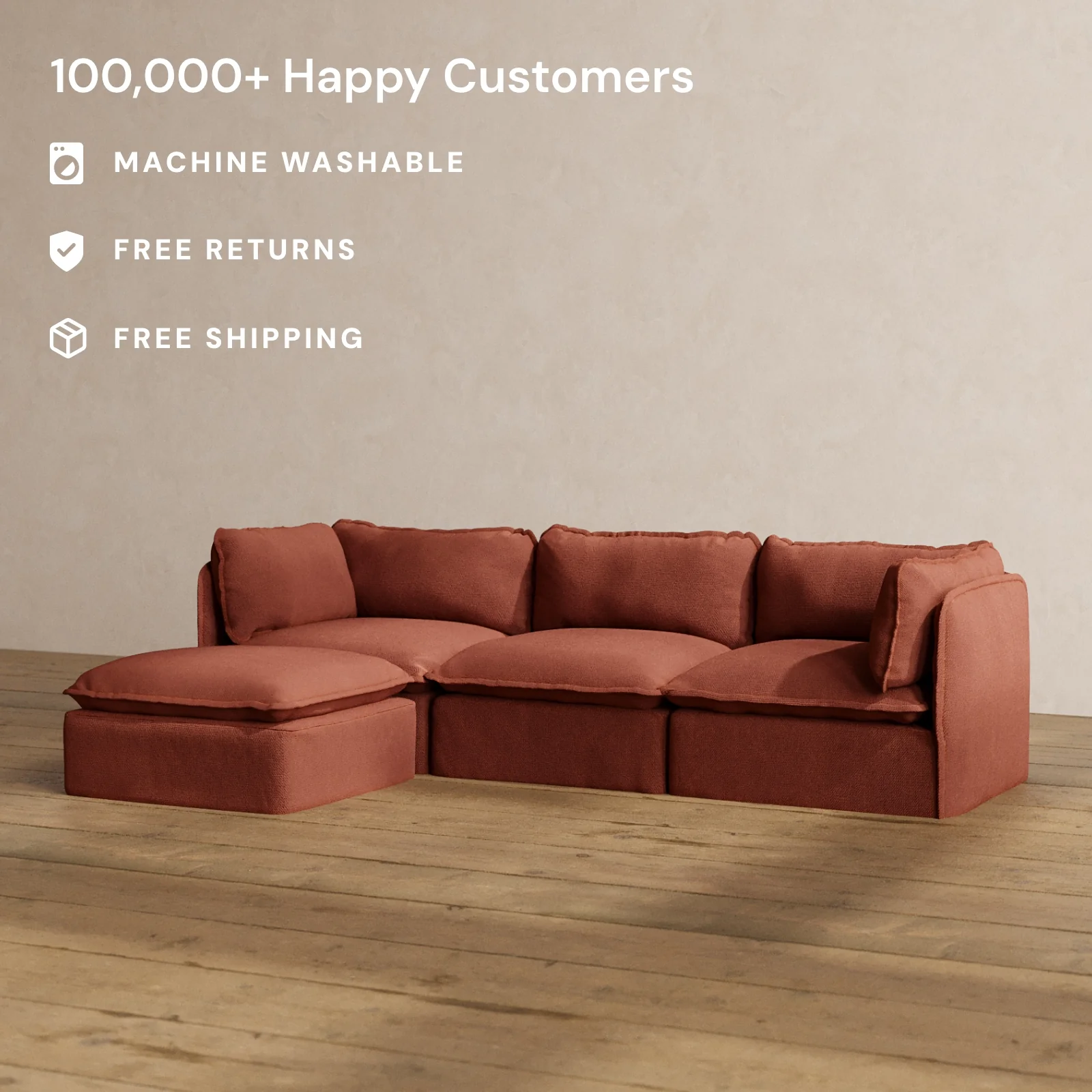 Slipcover Only - Modular Washable 3-Seater Sectional in Rust - Image 2