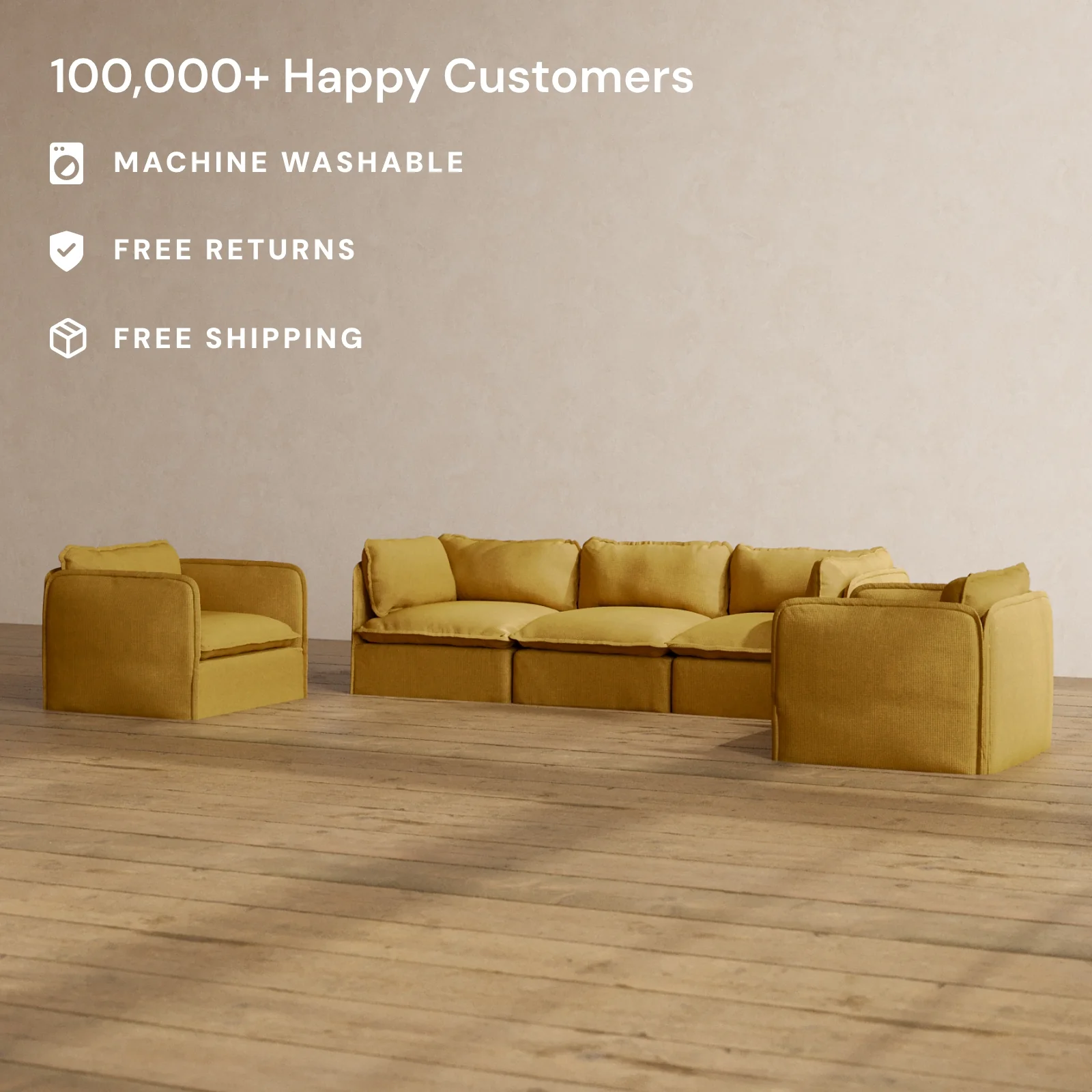 Slipcover Only - Modular Washable 3-Seater Sofa + Armchair Set in Kiiro - Image 2
