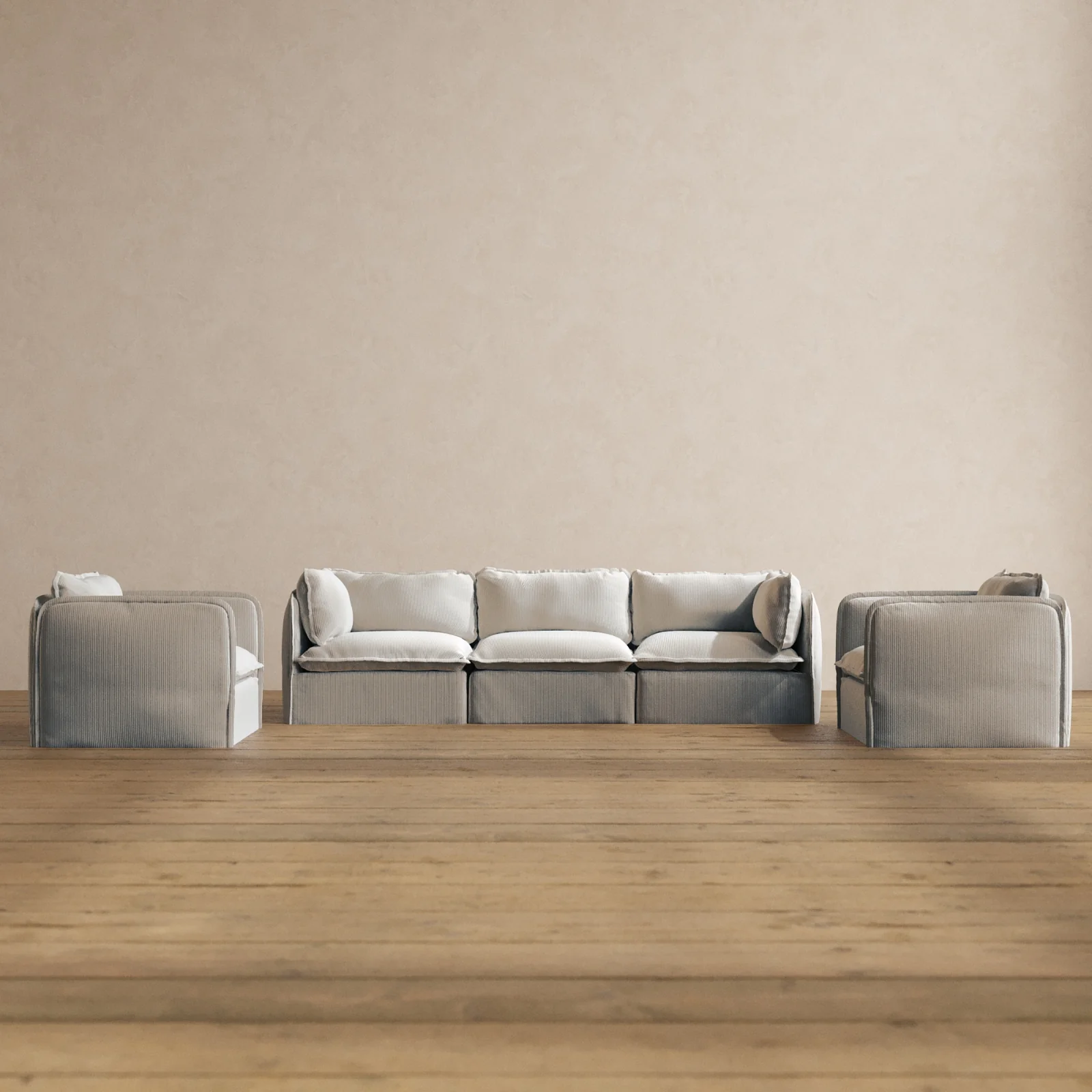 Slipcover Only - Modular Washable 3-Seater Sofa + Armchair Set in Milk