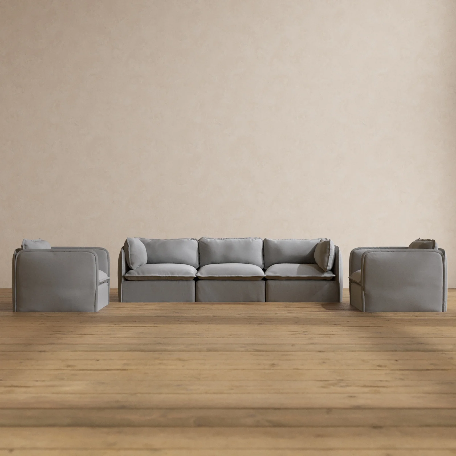 Slipcover Only - Modular Washable 3-Seater Sofa + Armchair Set in Pumice