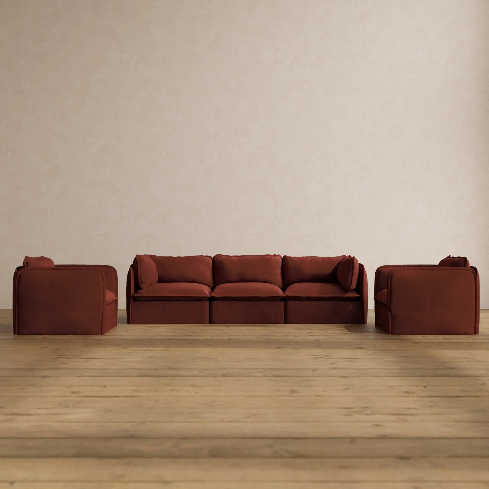 Slipcover Only - Modular Washable 3-Seater Sofa + Armchair Set in Rust