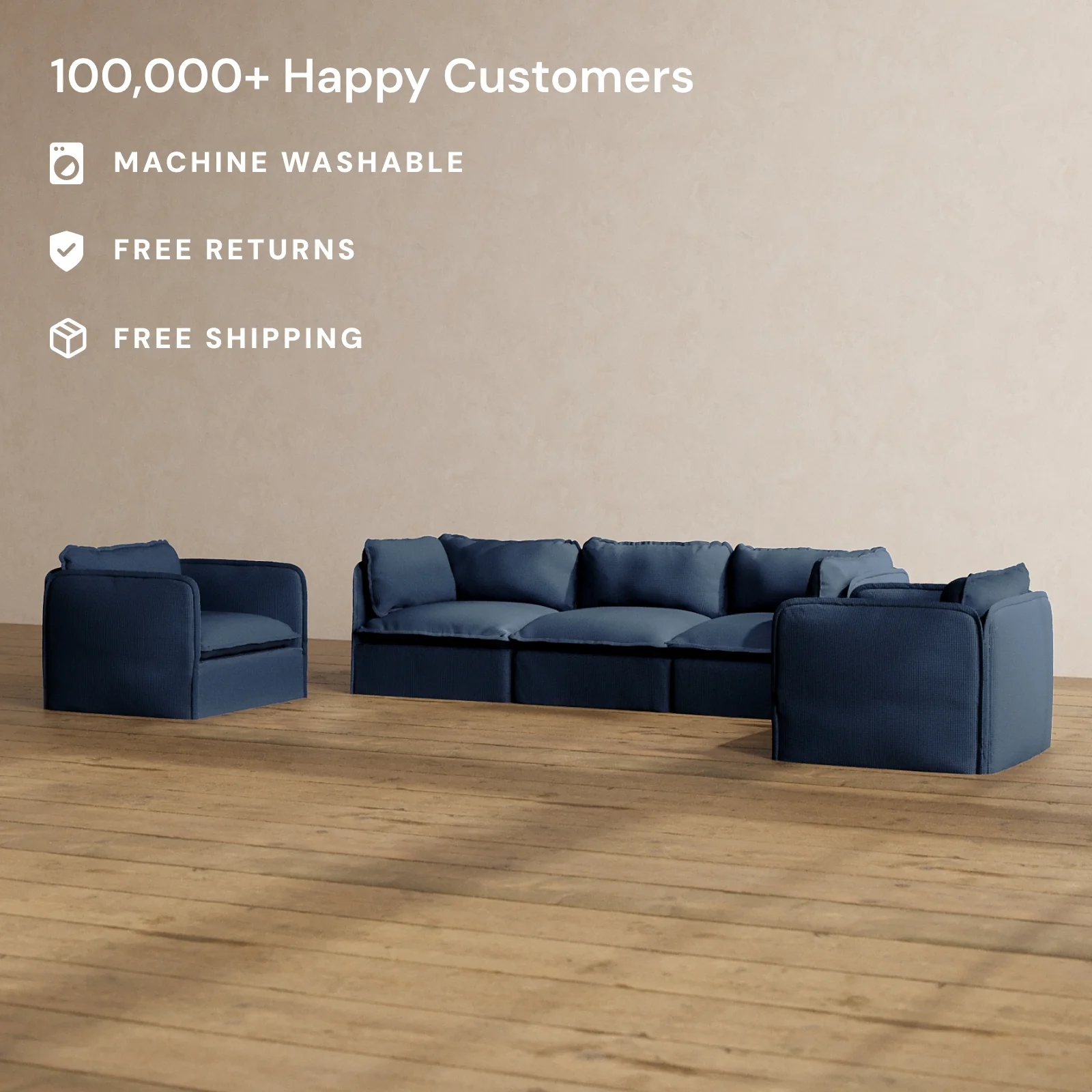 Slipcover Only - Modular Washable 3-Seater Sofa + Armchair Set in Sumi - Image 2
