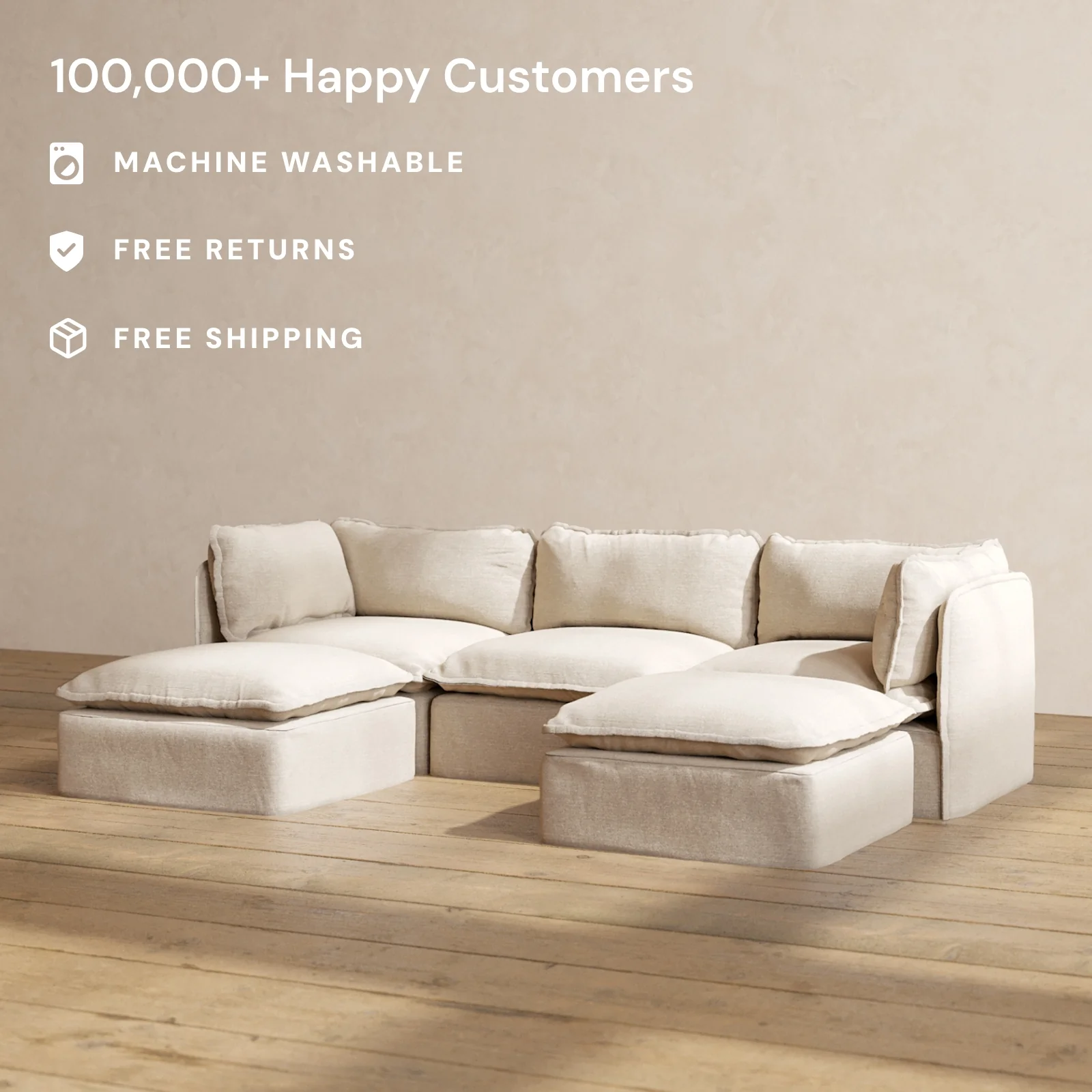 Slipcover Only - Modular Washable 3-Seater U-Sectional in Oat - Image 2