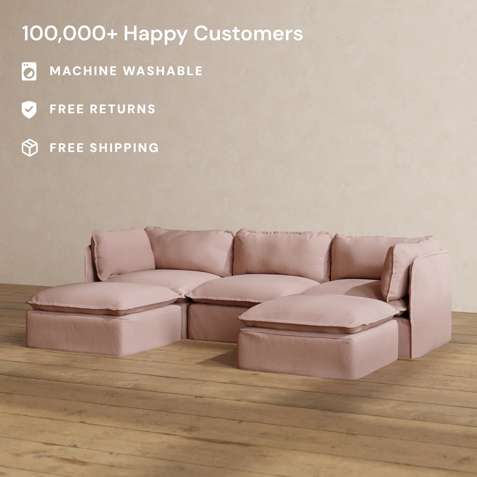 Slipcover Only - Modular Washable 3-Seater U-Sectional in Sakura - Image 2
