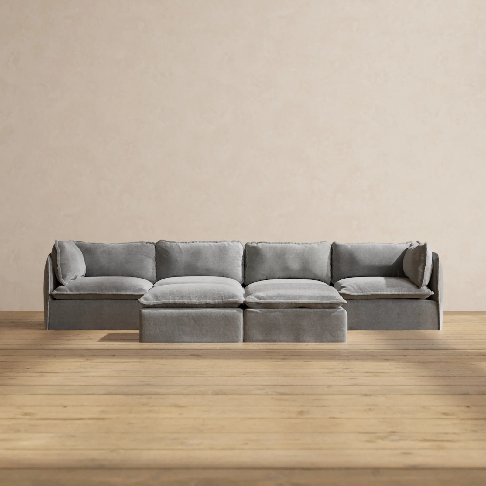 Slipcover Only - Modular Washable 4-Seater + Bench Ottoman in Ash