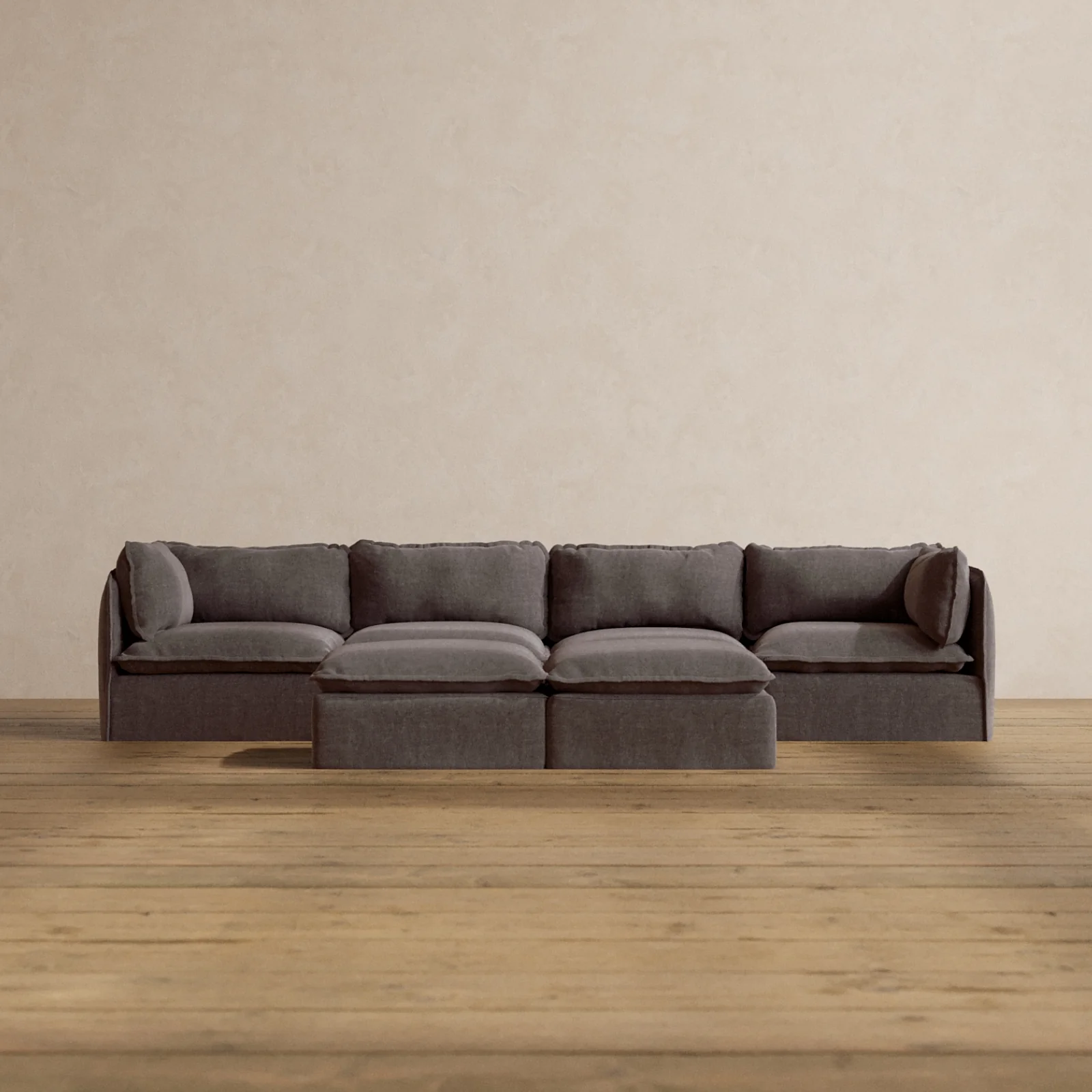 Slipcover Only - Modular Washable 4-Seater + Bench Ottoman in Caviar