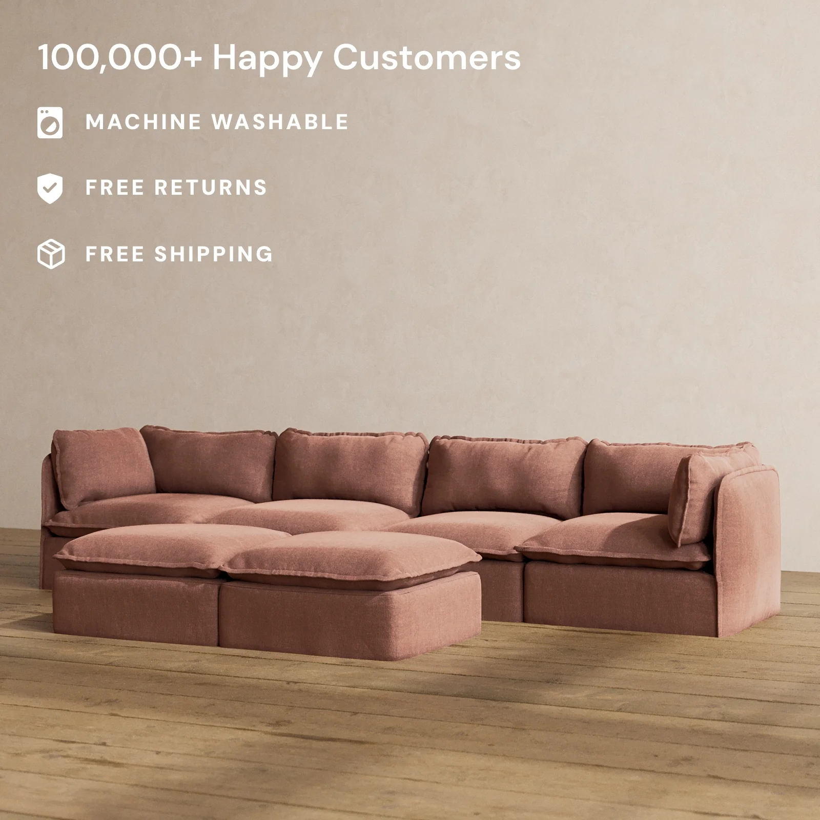 Slipcover Only - Modular Washable 4-Seater + Bench Ottoman in Chestnut - Image 2