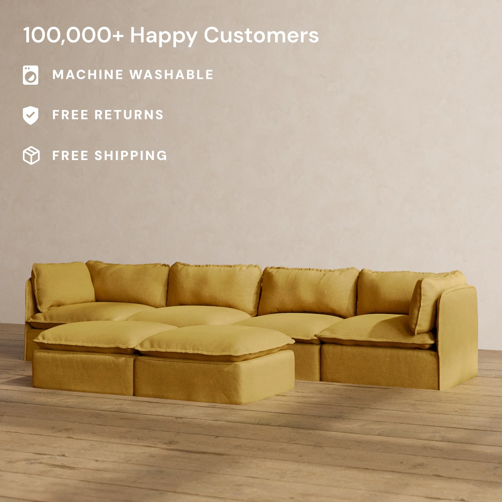 Slipcover Only - Modular Washable 4-Seater + Bench Ottoman in Kiiro - Image 2